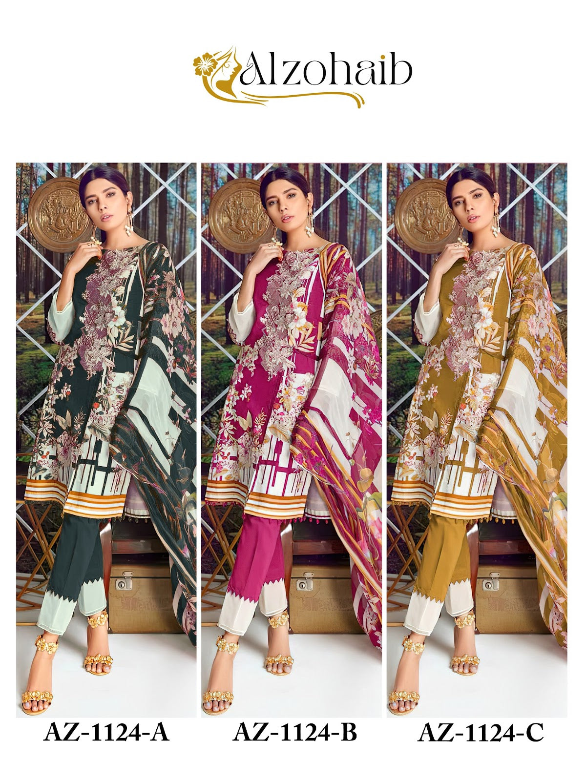 Az-1124Abc Al Zohaib Pure Cotton Pakistani Salwar Suits Manufacturer India