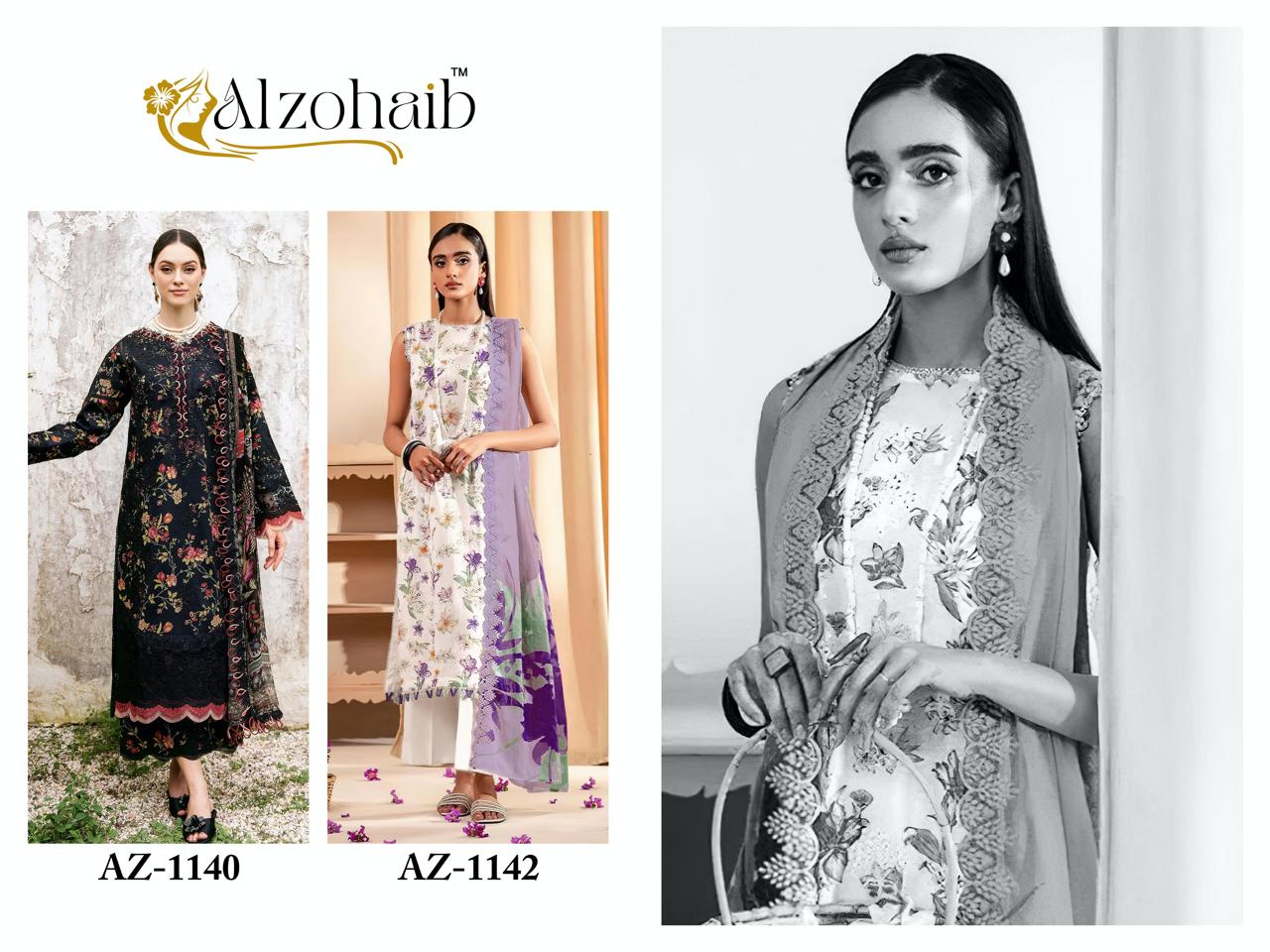 Az 1140 1142 Al Zohaib Cotton Karachi Salwar Suits Wholesaler Ahmedabad