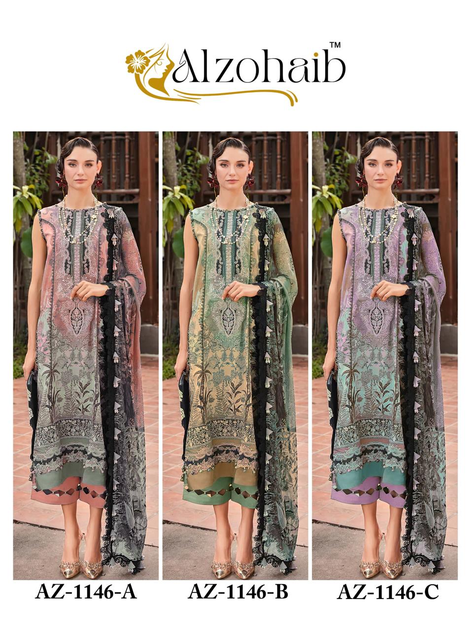 Az-1146Abc Al Zohaib Pure Cotton Pakistani Salwar Suits Wholesaler Ahmedabad