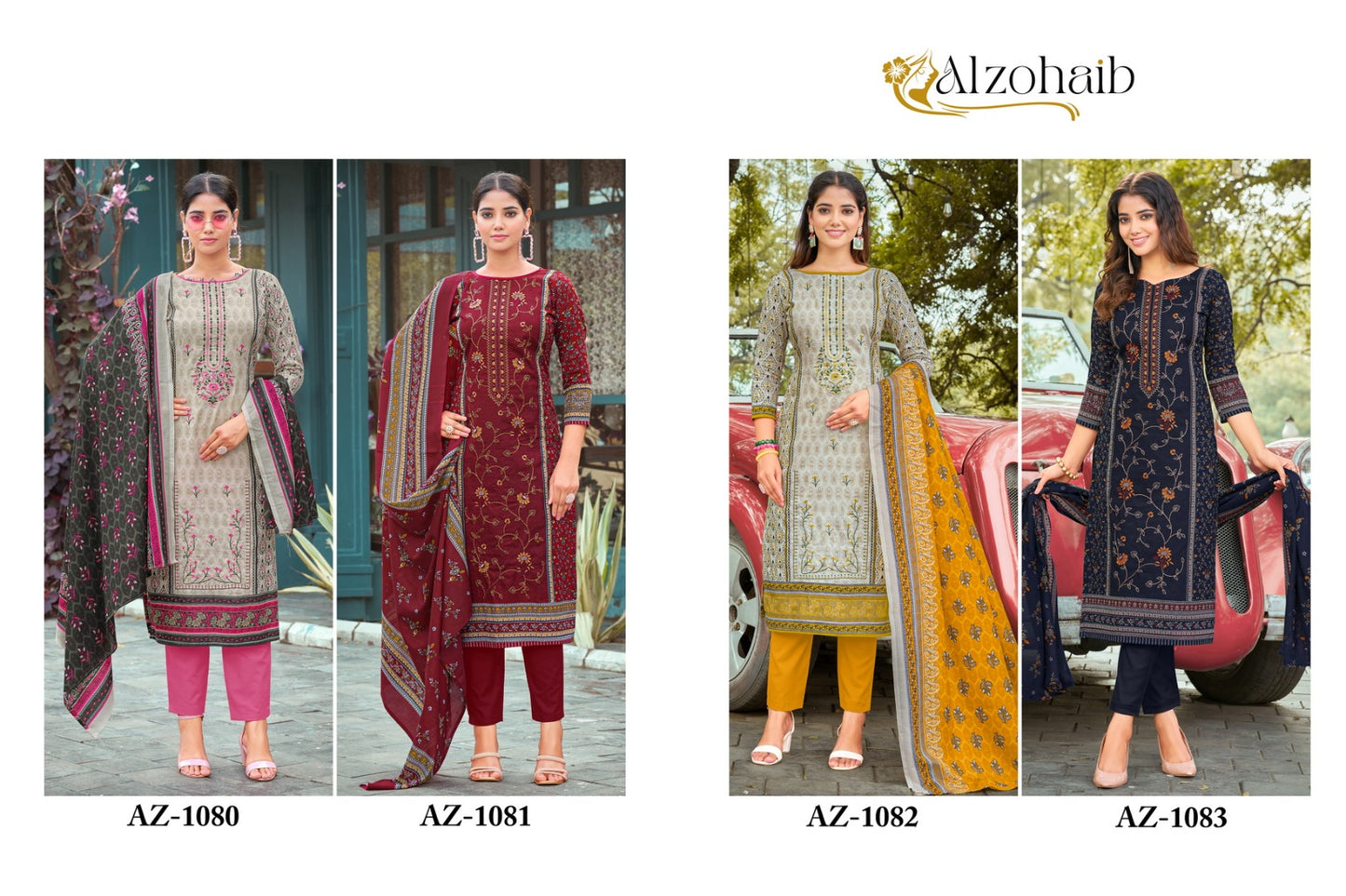 Az 1080-1083 Al Zohaib Cotton Karachi Salwar Suits Exporter Ahmedabad