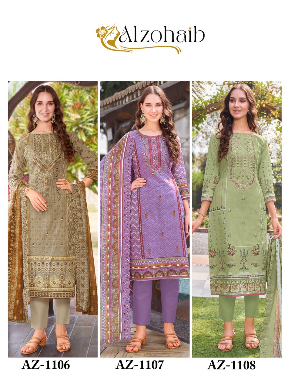 Az 1106-1108 Al Zohaib Cotton Karachi Salwar Suits Wholesale Price
