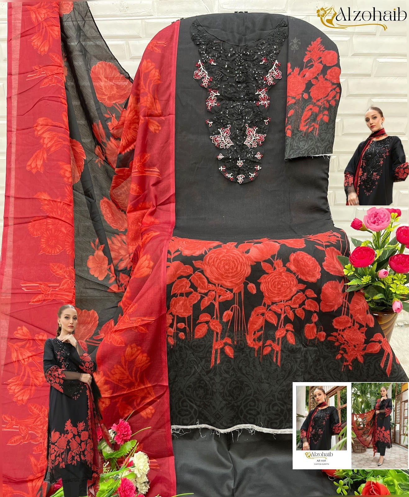 Az 1115-1126-1127-1128 Al Zohaib Cotton Pakistani Patch Work Suits Manufacturer