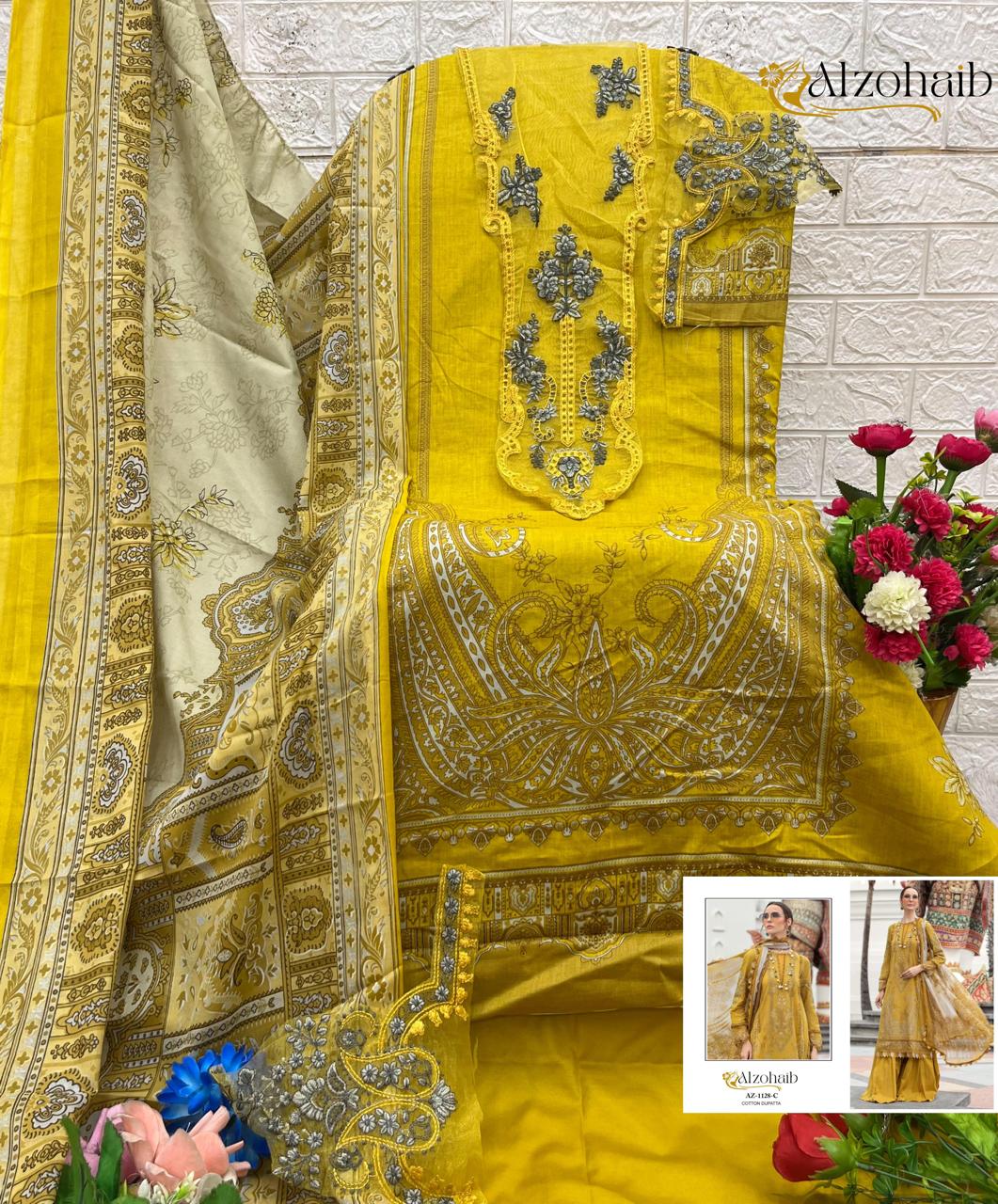 Az 1128 Al Zohaib Pure Cotton Karachi Salwar Suits Supplier