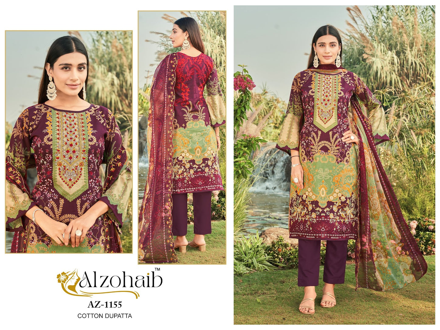 Az 1155-1157 Al Zohaib Cotton Karachi Salwar Suits Supplier Ahmedabad