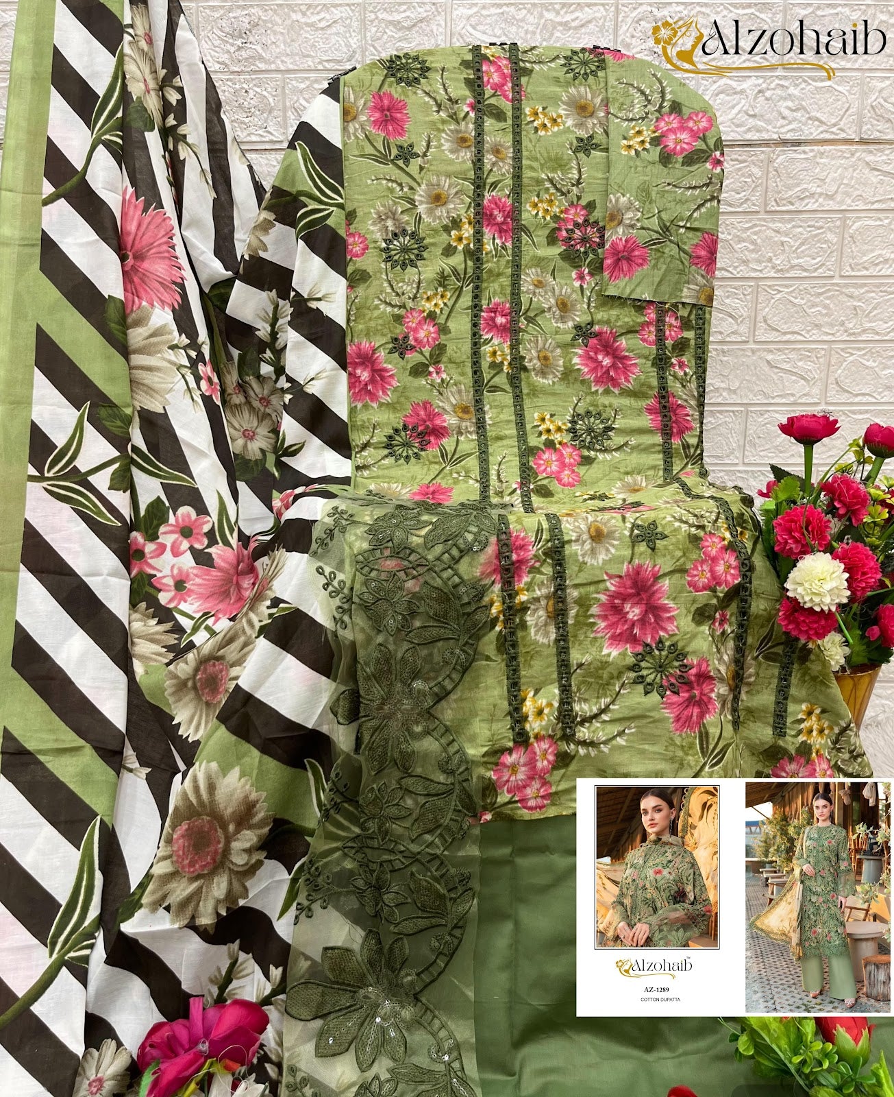 Az 1288-1289 Al Zohaib Cotton Pakistani Patch Work Suits Wholesale Price