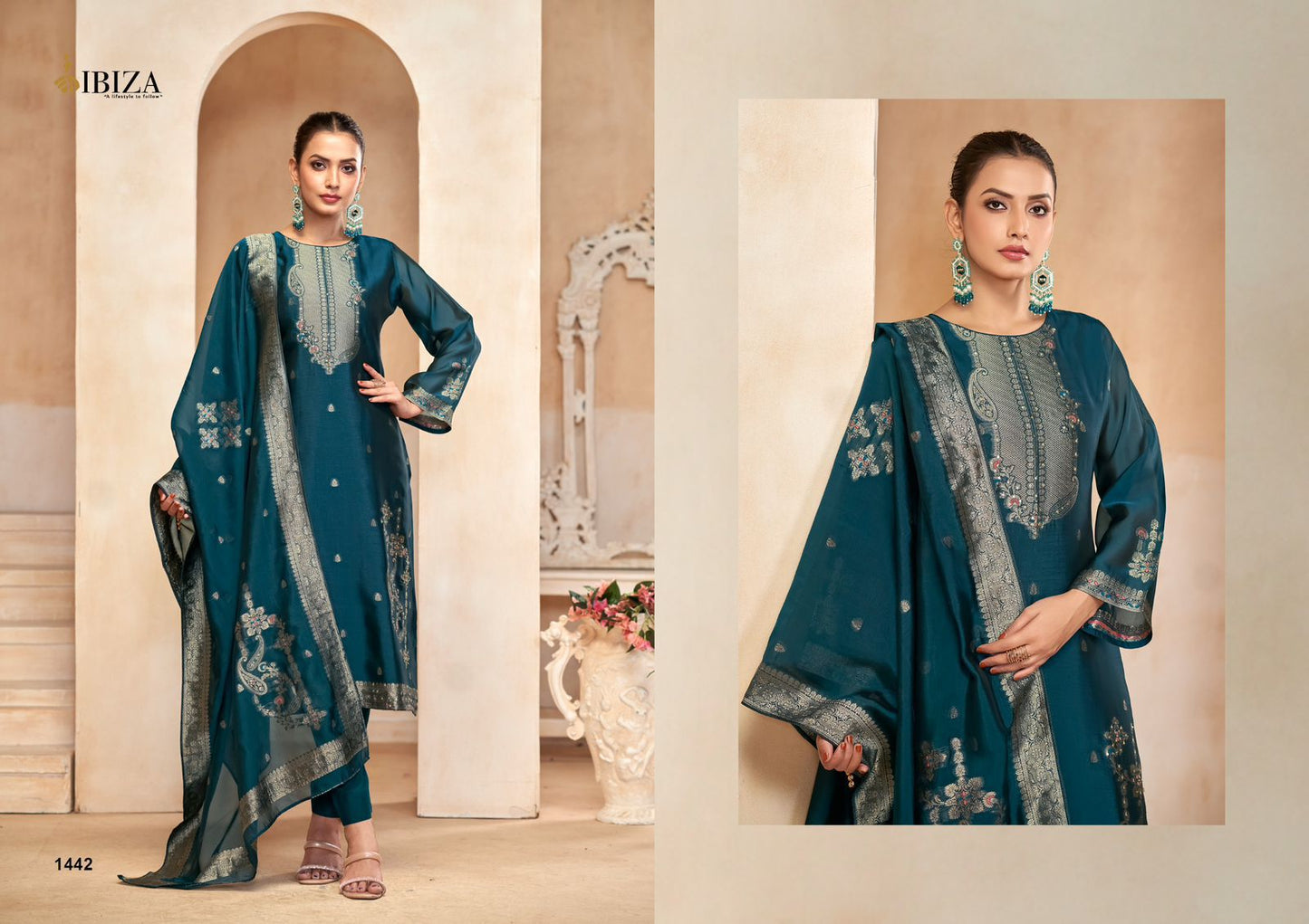 Azian Ibiza Silk Jacquard Pant Style Suits Manufacturer Gujarat
