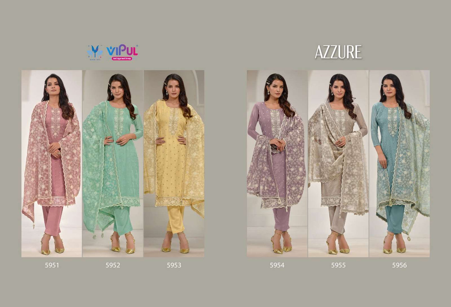 Azzure Vipul Soft Organza Pant Style Suits Manufacturer Ahmedabad