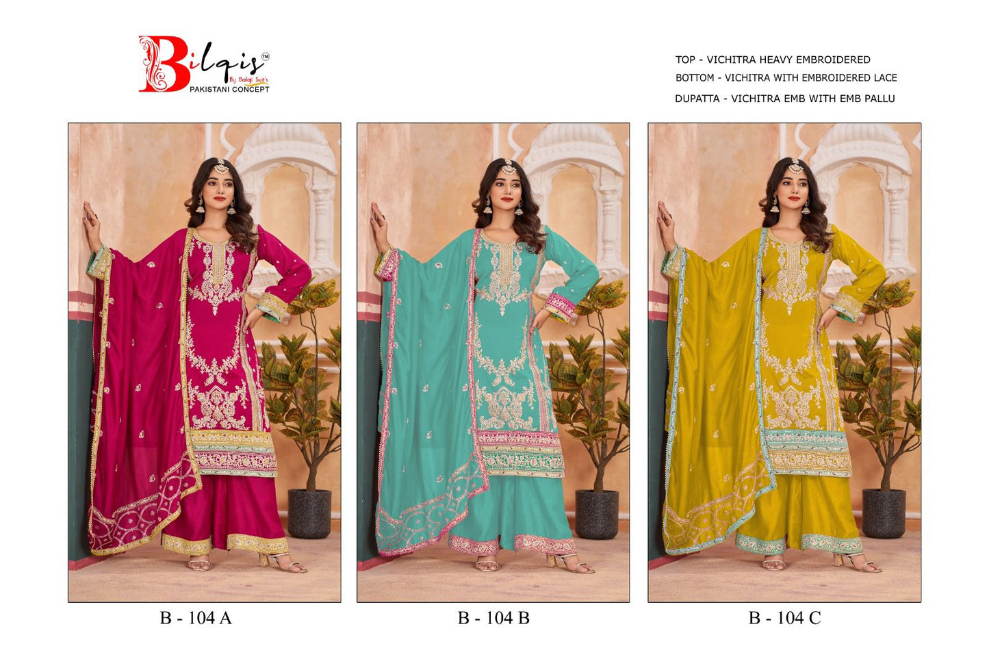 B 104 Abc Bilqis Vichitra Pakistani Salwar Suits Wholesaler Gujarat