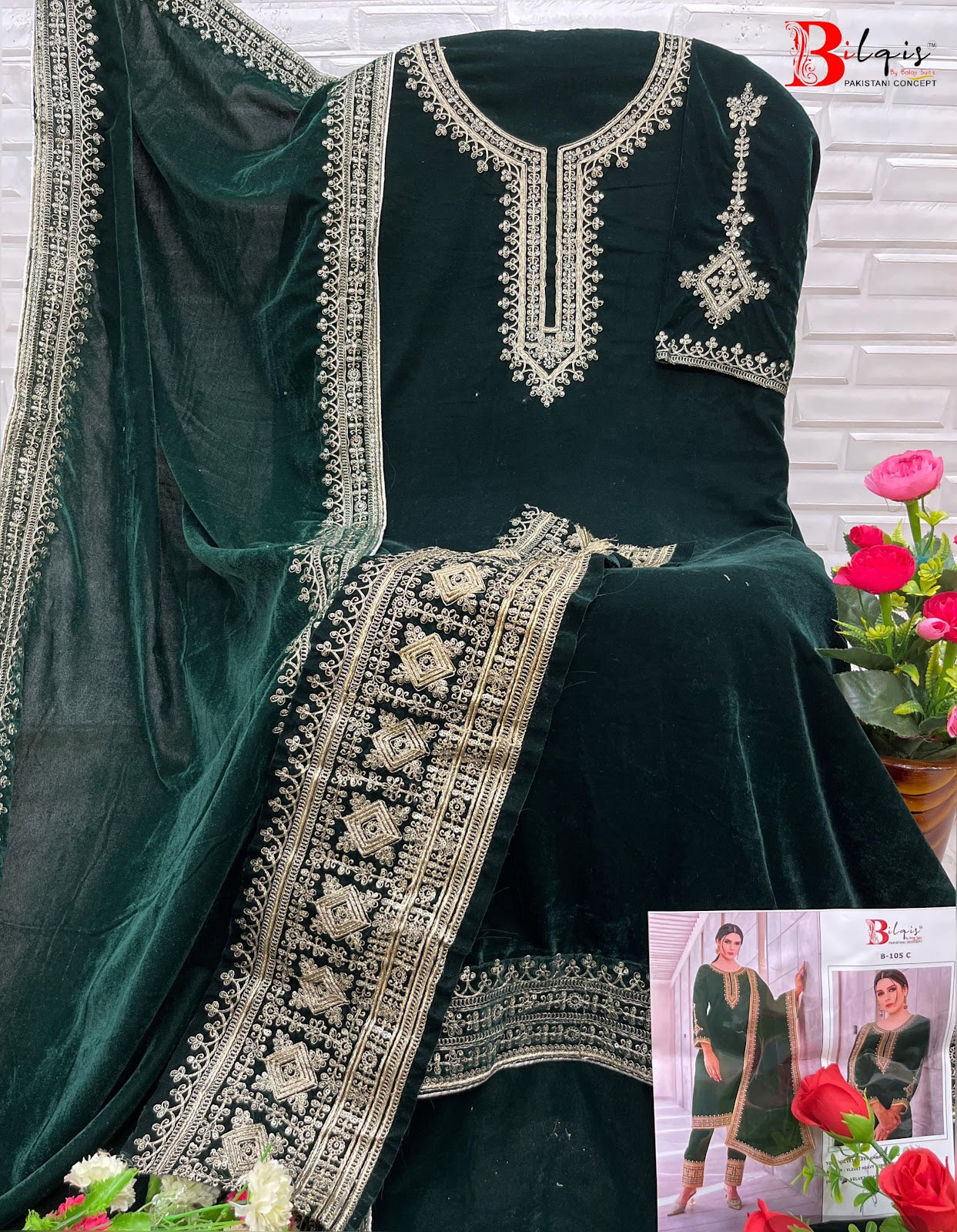 B 105 Bilqis Velvet Suits Exporter