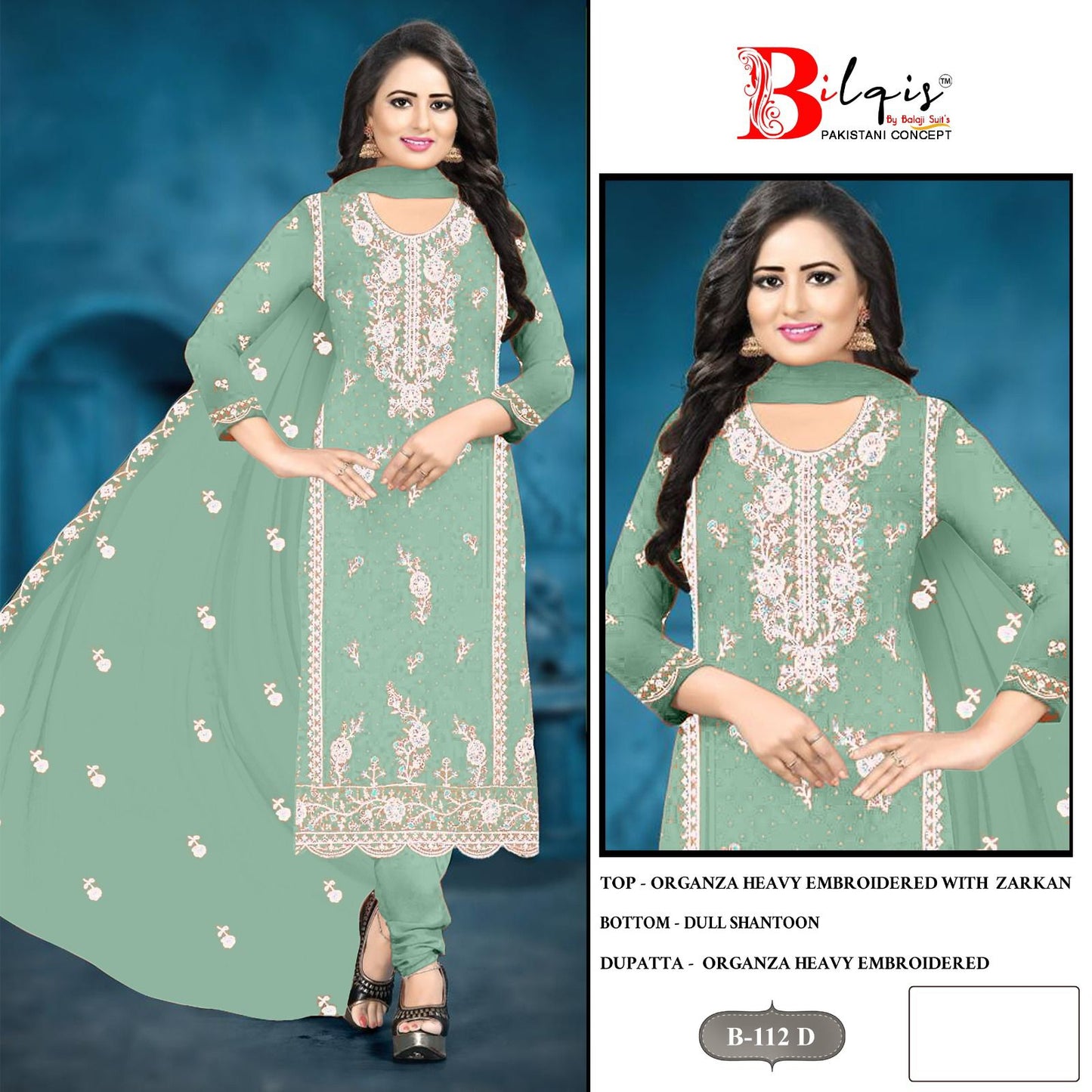 B 112 Bilqis Organza Pakistani Salwar Suits Manufacturer