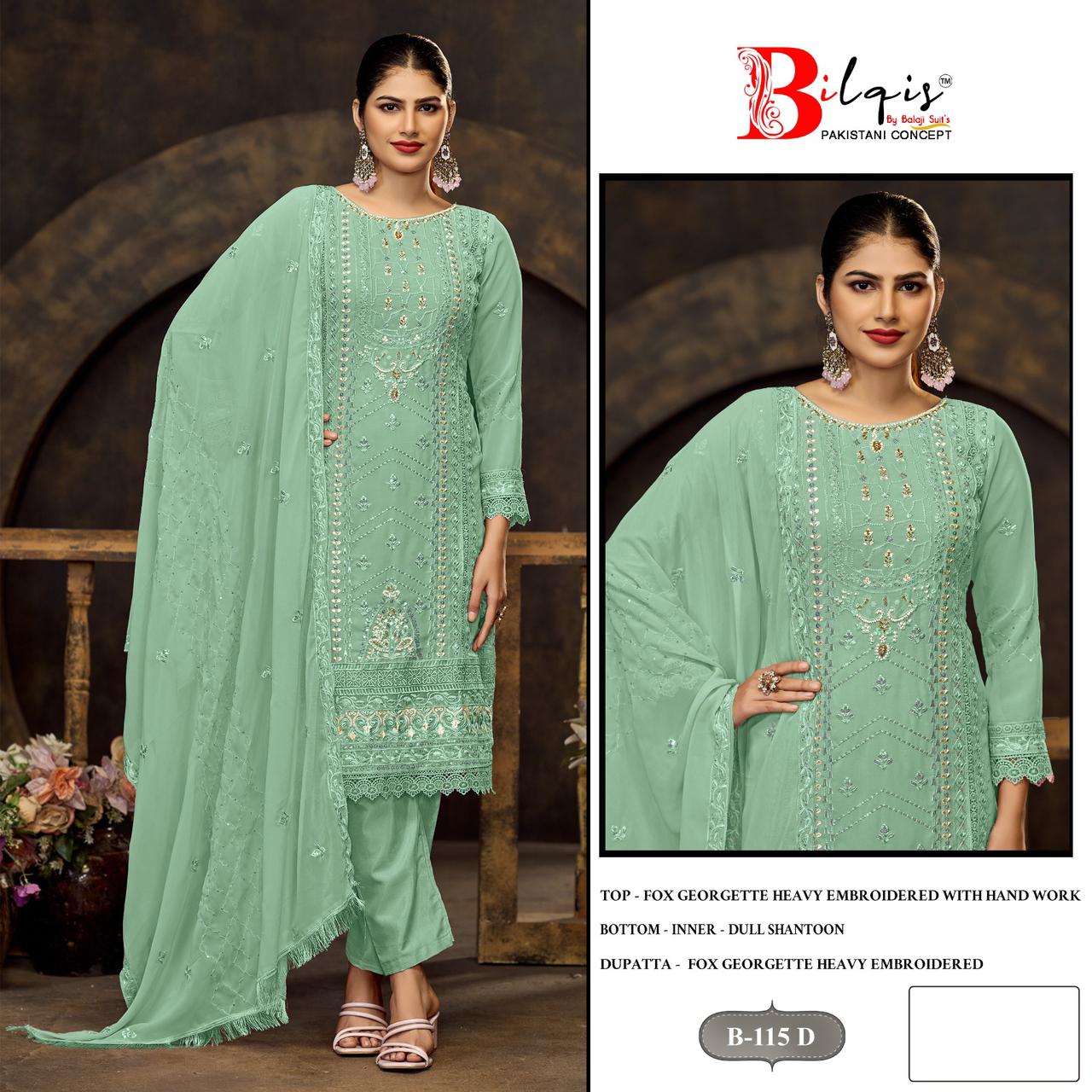 B 115 Bilqis Fox Georgette Pakistani Salwar Suits Exporter