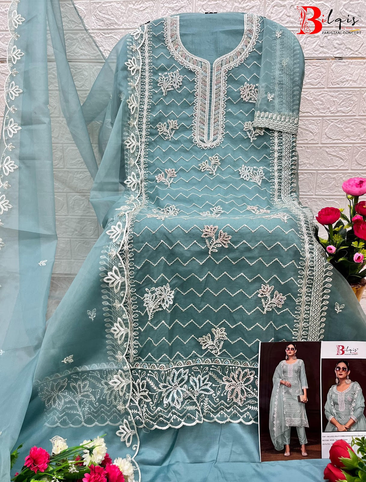 B 116 Bilqis Organza Pakistani Salwar Suits Wholesaler India