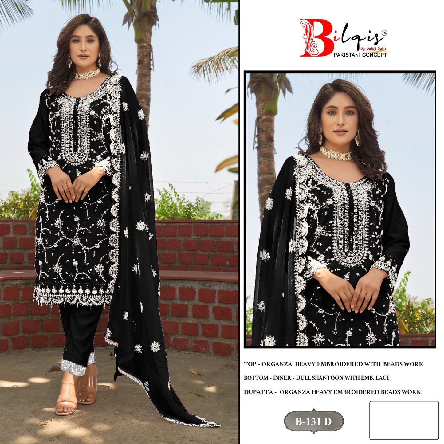 B 131 Bilqis Organza Pakistani Salwar Suits Wholesale