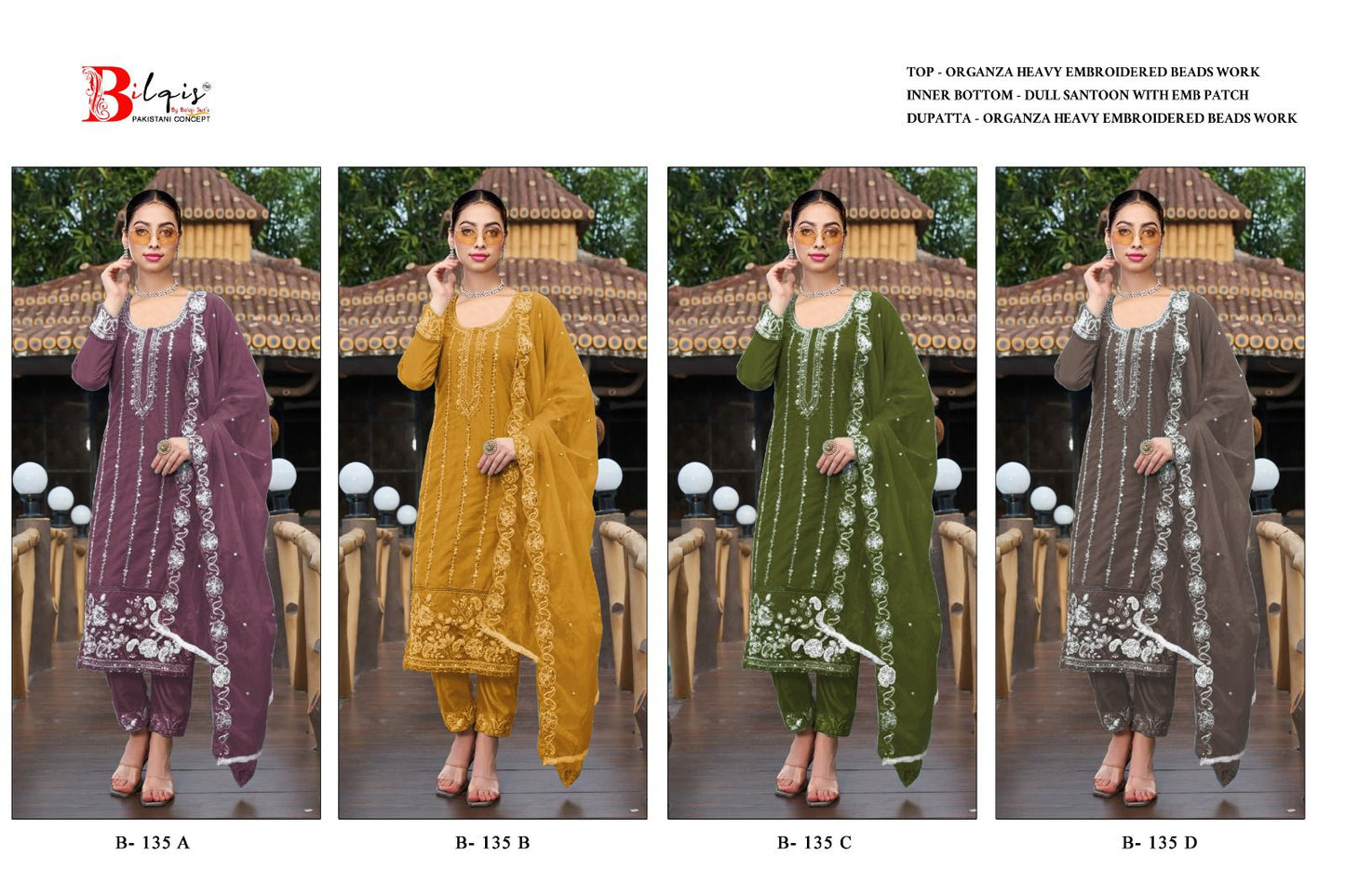 B 135 Bilqis Organza Pakistani Salwar Suits Wholesaler Ahmedabad
