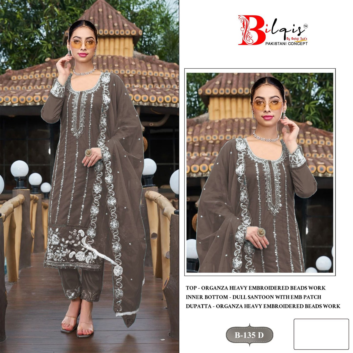 B 135 Bilqis Organza Pakistani Salwar Suits Wholesaler Ahmedabad