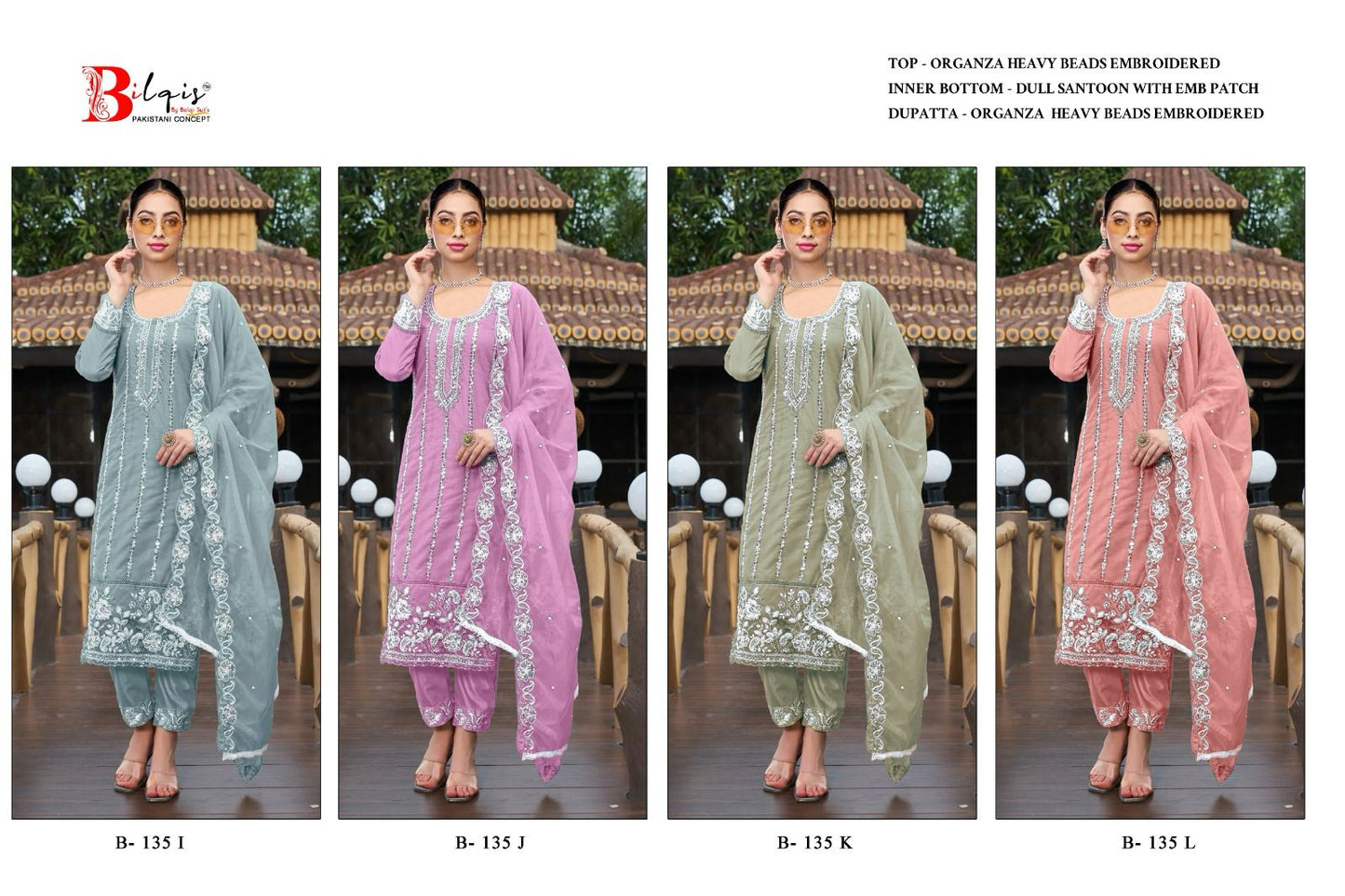 B 135 I To L Bilqis Organza Pakistani Salwar Suits Manufacturer India