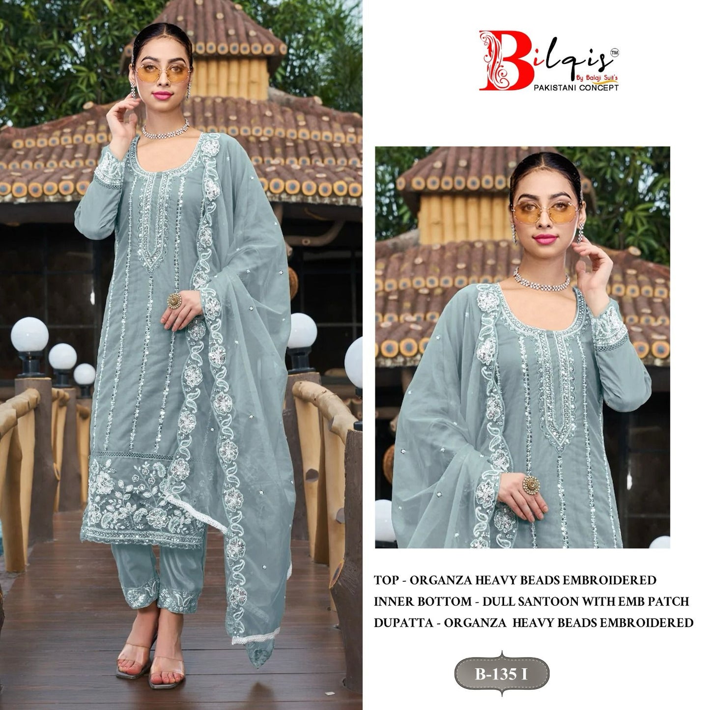 B 135 I To L Bilqis Organza Pakistani Salwar Suits Manufacturer India