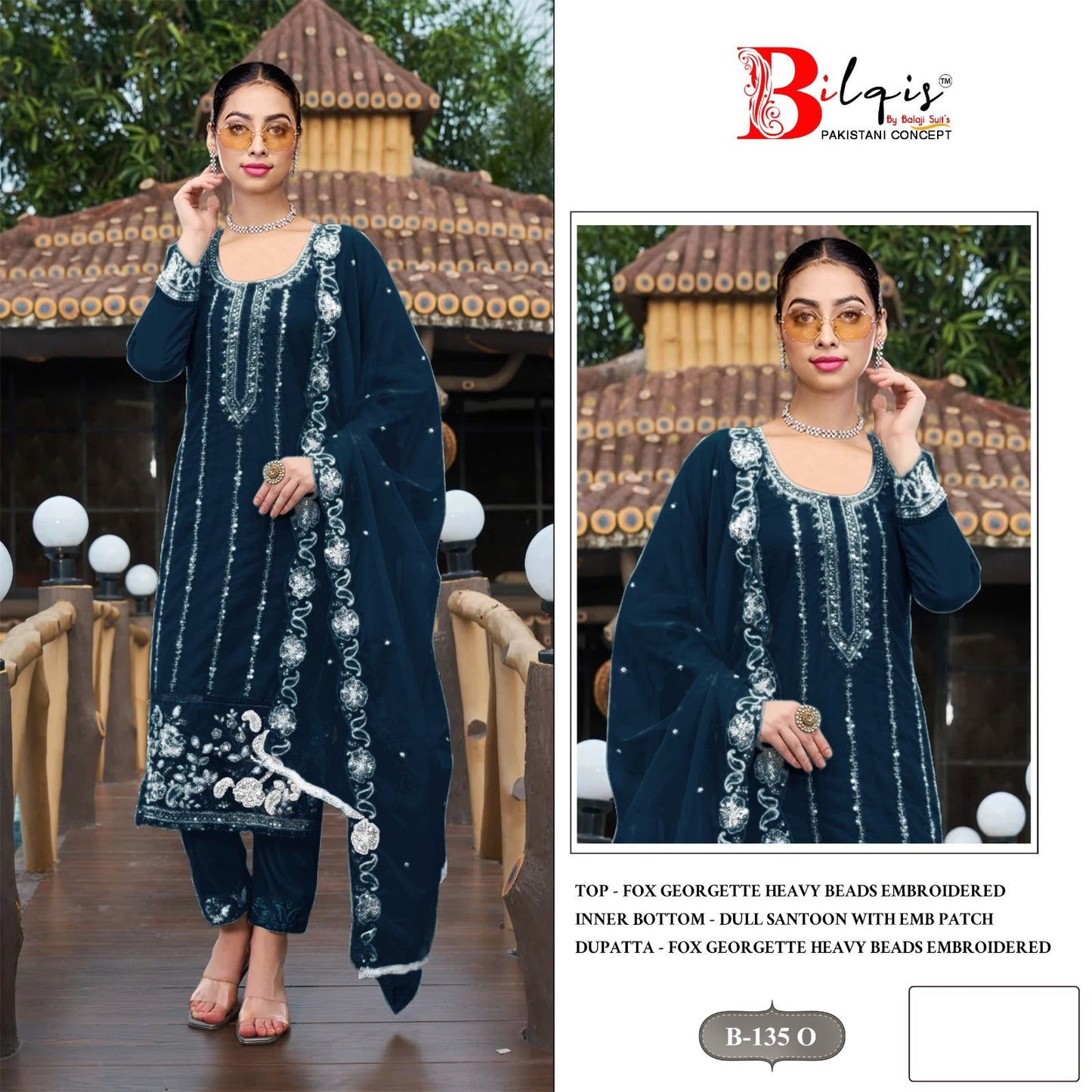 B 135 M To P Bilqis Fox Georgette Pakistani Salwar Suits Supplier India