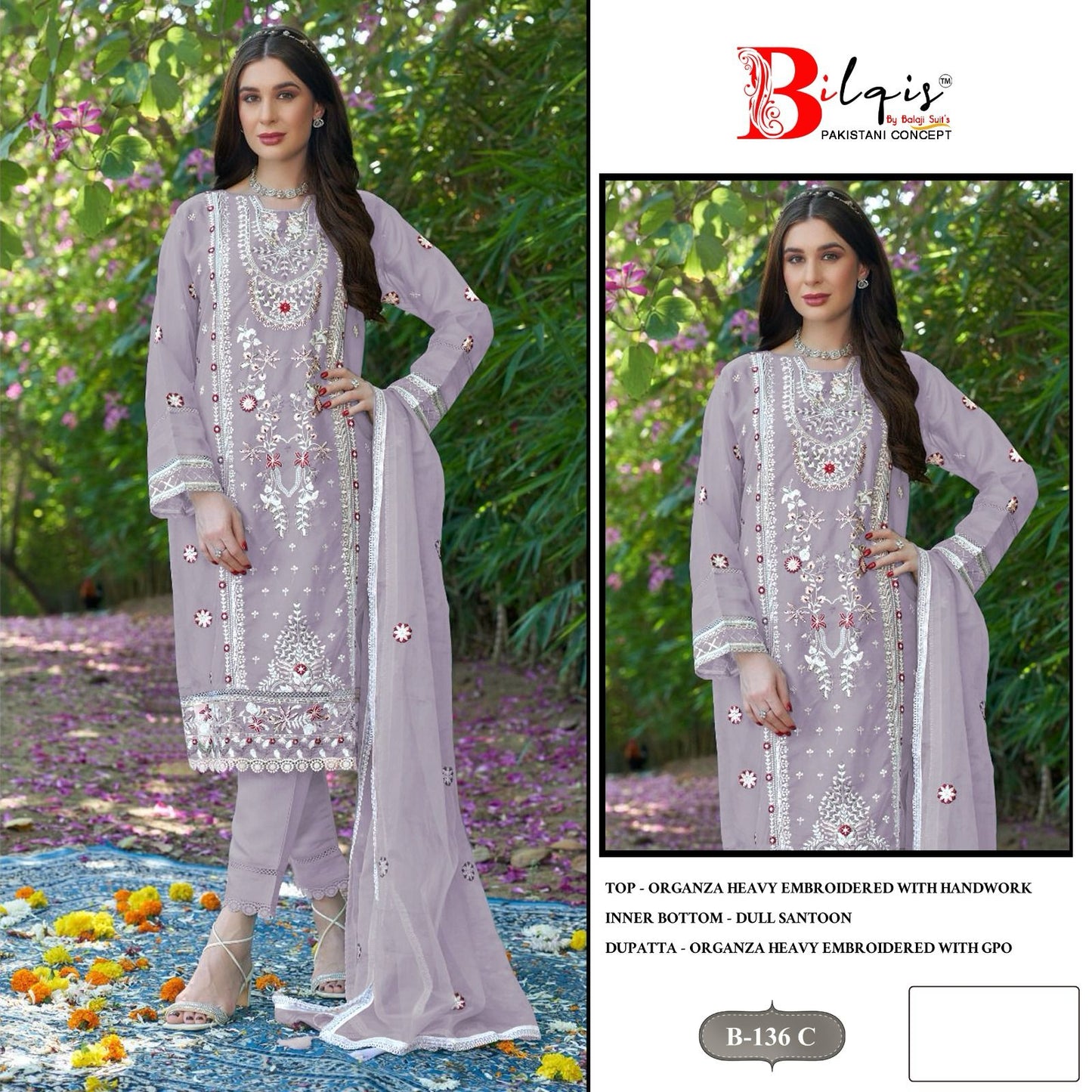 B 136 Bilqis Organza Pakistani Salwar Suits Wholesale Price