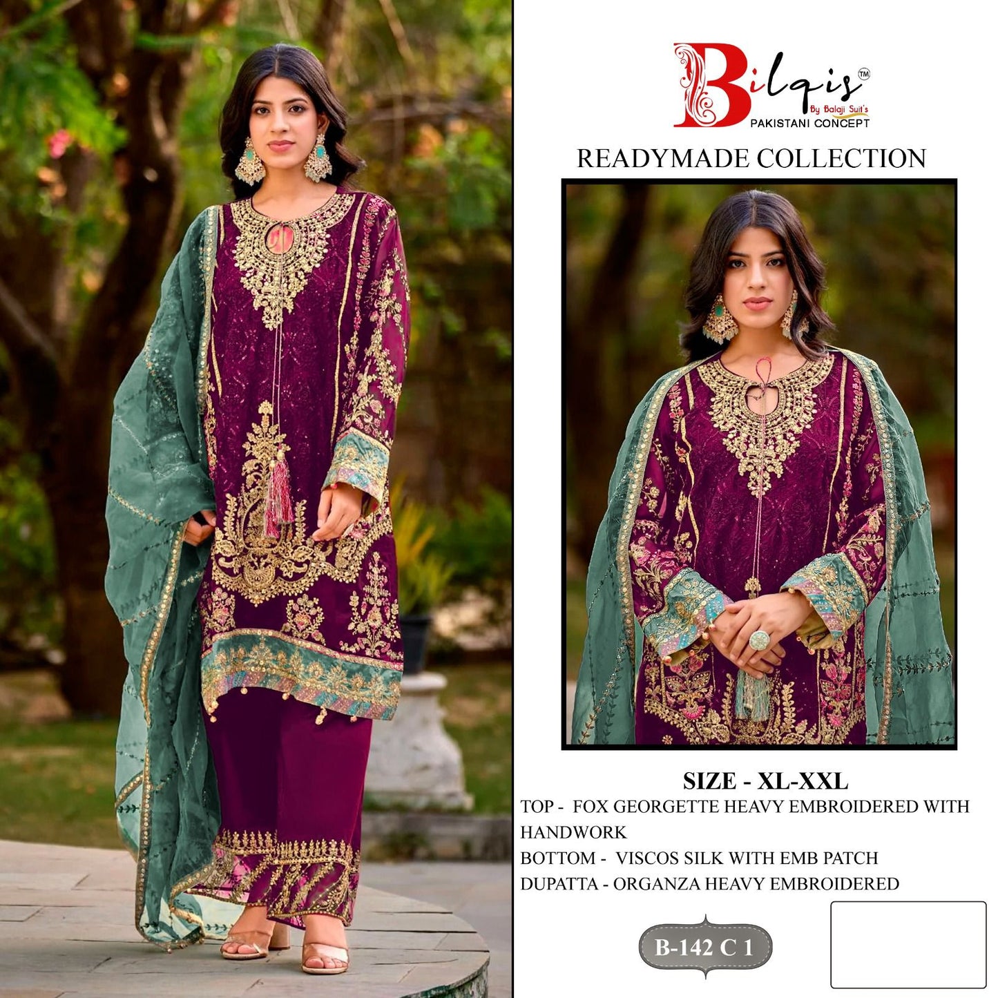 B 142 A1 To D1 Bilqis Fox Georgette Pakistani Readymade Suits Exporter