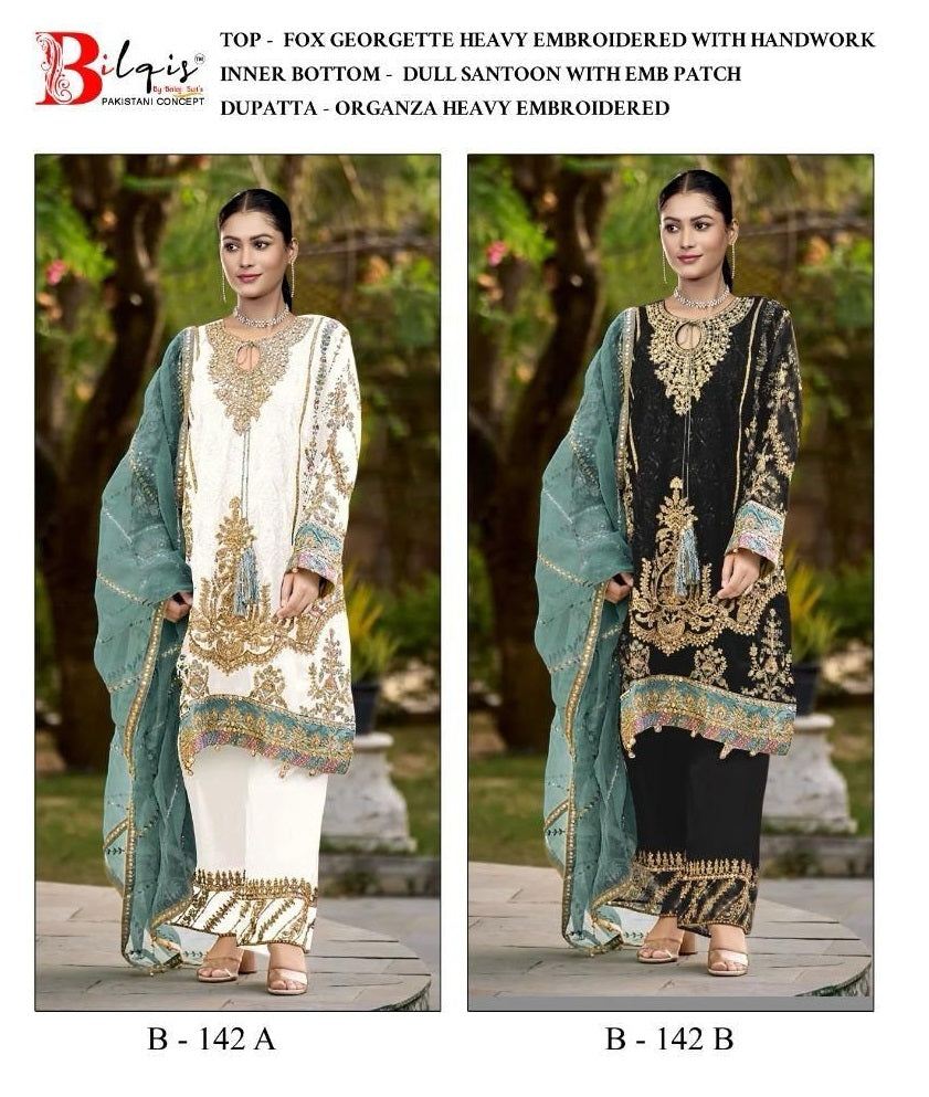 B 142 Bilqis Fox Georgette Pakistani Salwar Suits Supplier