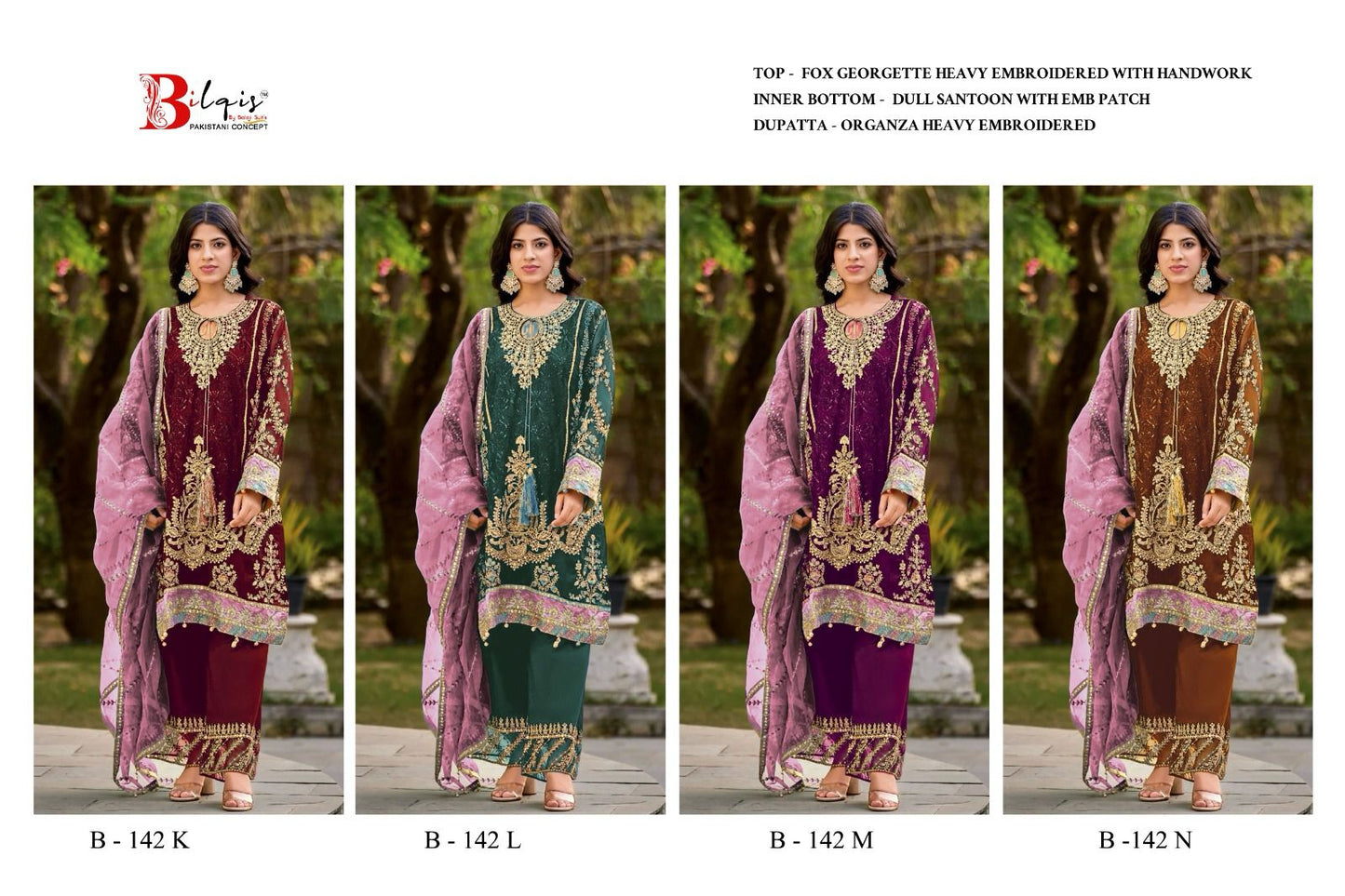 B 142 Klmn Bilqis Fox Georgette Pakistani Salwar Suits Wholesaler India