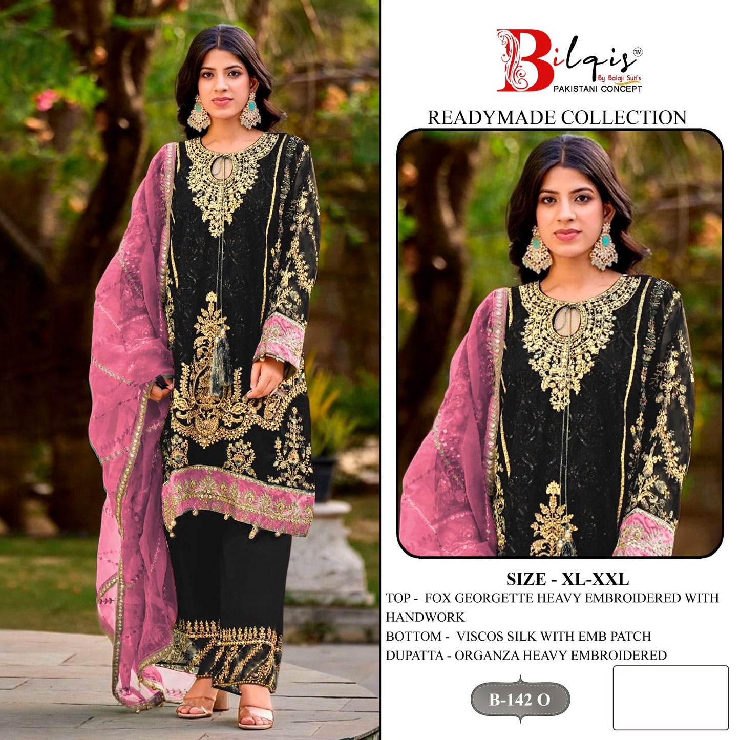 B 142 Op Bilqis Fox Georgette Pakistani Readymade Suits Wholesaler