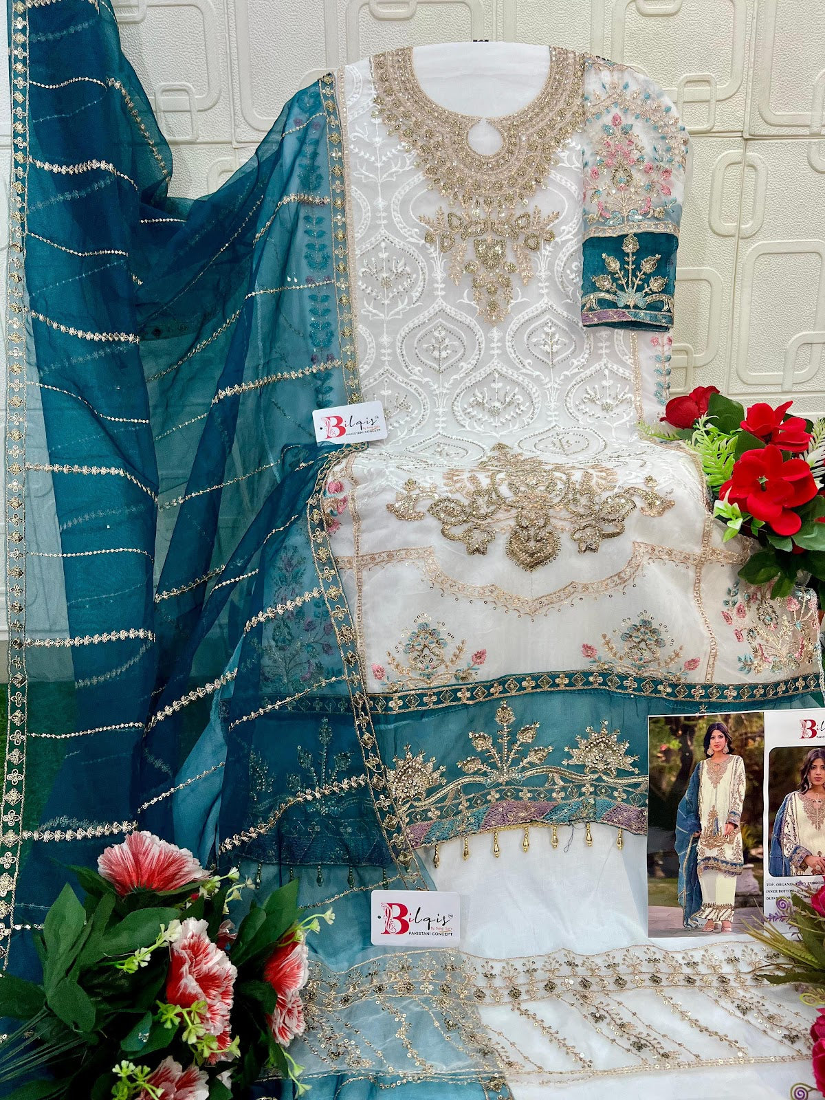 B 142 Q1 To T1 Bilqis Organza Pakistani Salwar Suits Wholesaler India