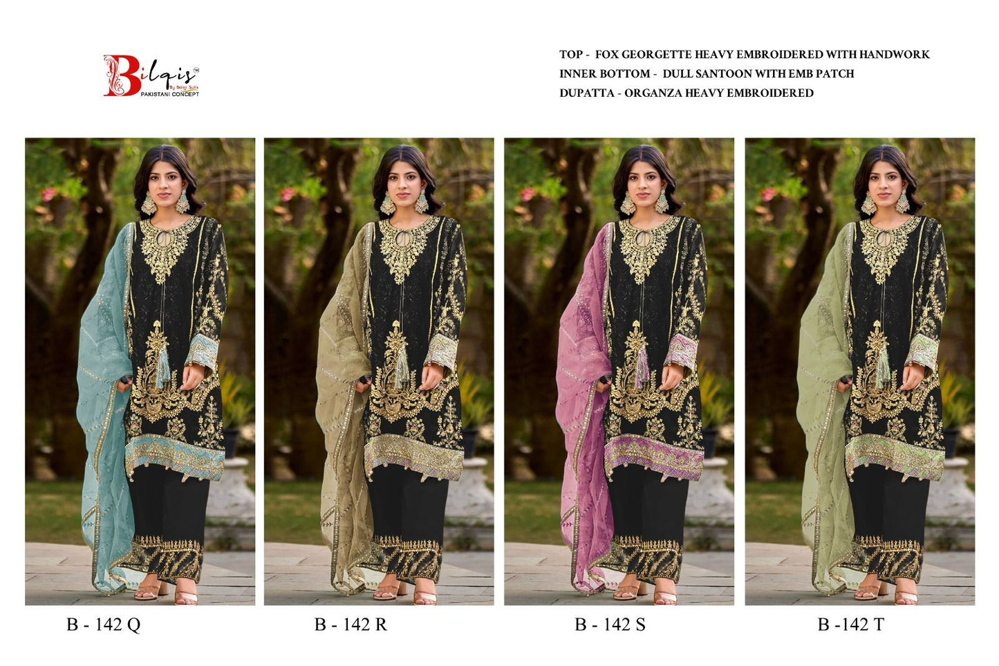B 142 Qrst Bilqis Fox Georgette Pakistani Salwar Suits Manufacturer Gujarat