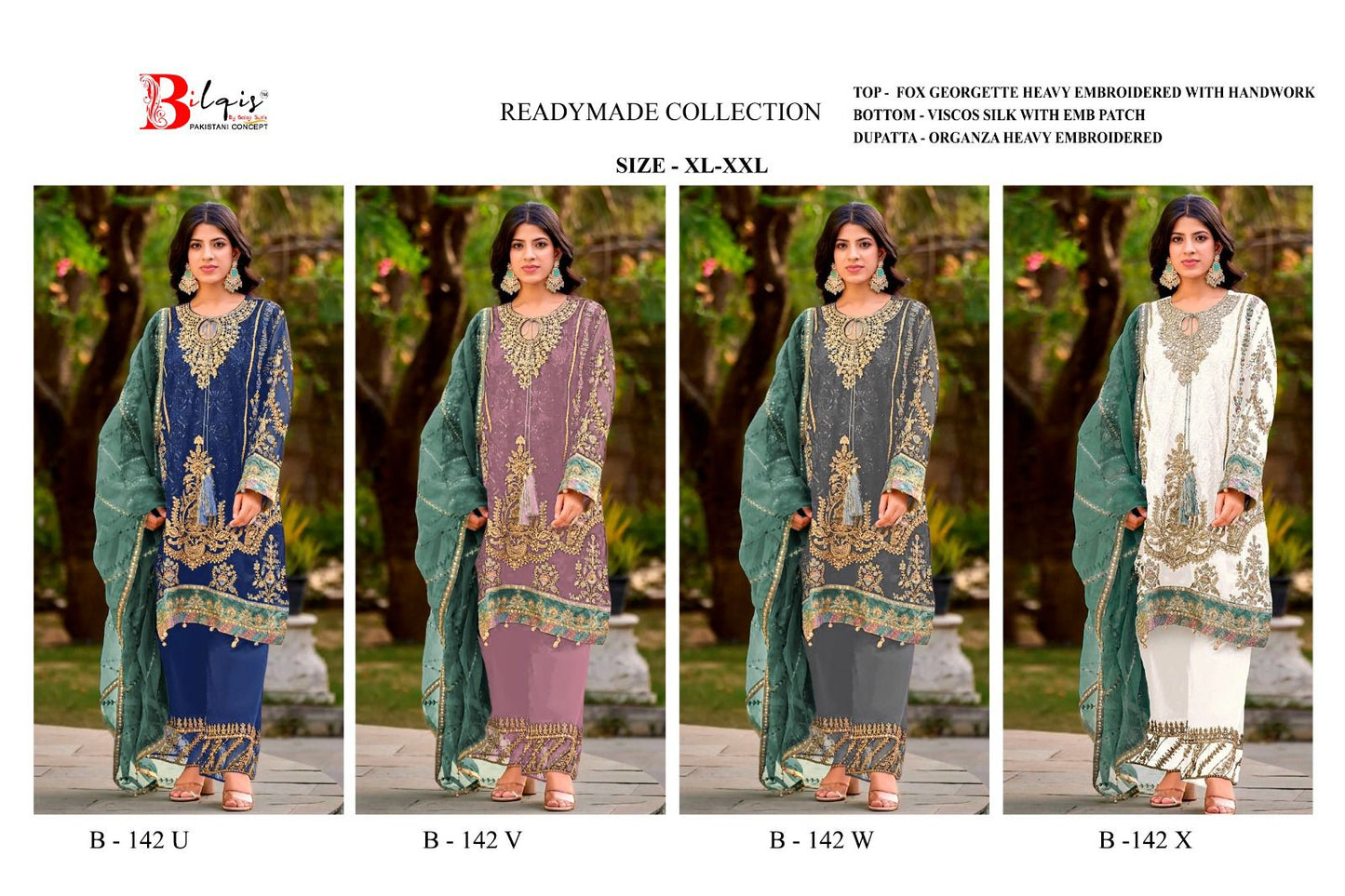 B 142 Uvwx Bilqis Fox Georgette Pakistani Readymade Suits Manufacturer Gujarat