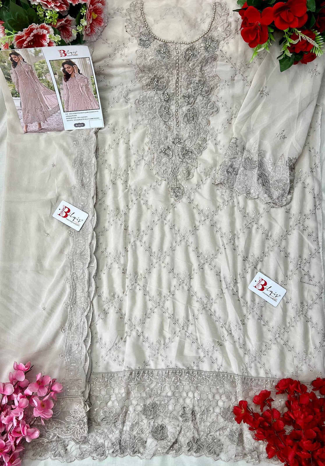 B 143 E To H Bilqis Fox Georgette Pakistani Salwar Suits Supplier India