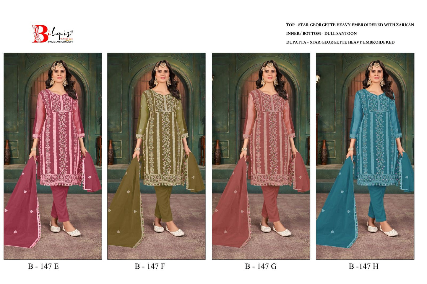 B 147 E To H Bilqis Georgette Pakistani Salwar Suits Supplier India