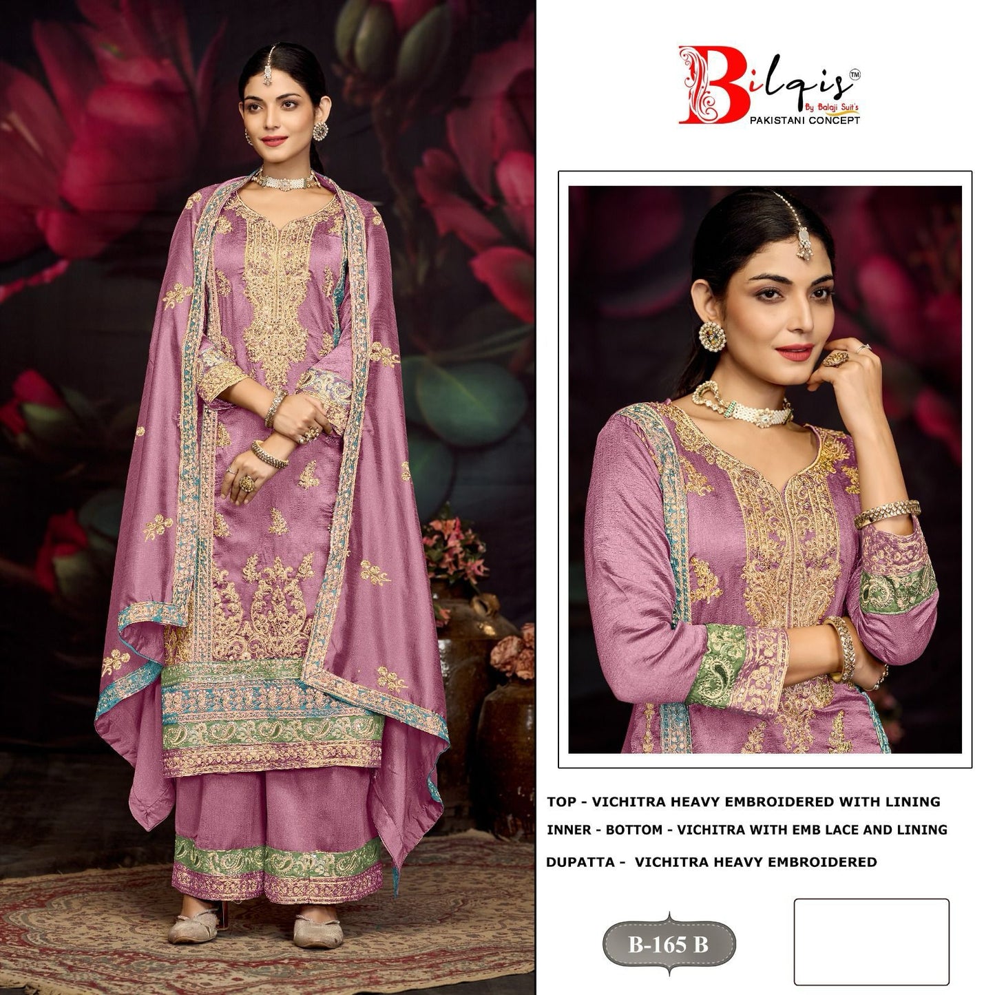 B 165 Bilqis Vichitra Pakistani Salwar Suits Wholesaler India