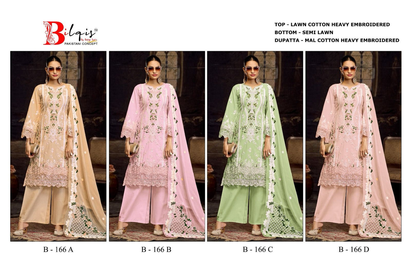 B 166 Bilqis Cambric Lawn Pakistani Salwar Suits Wholesaler India