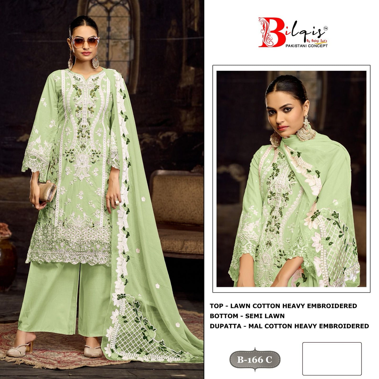 B 166 Bilqis Cambric Lawn Pakistani Salwar Suits Wholesaler India