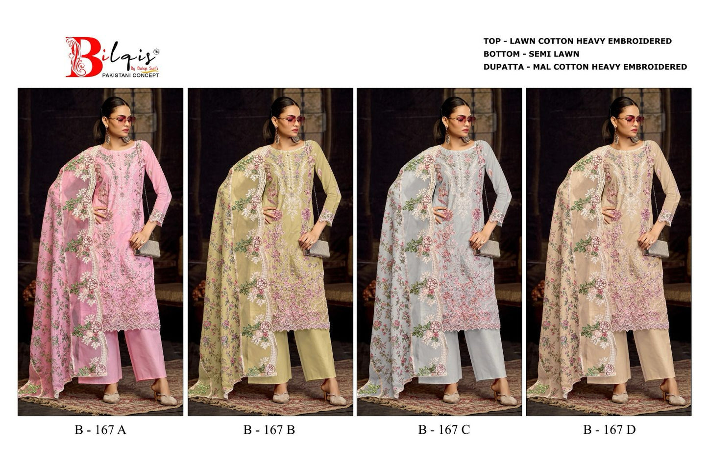 B 167 Bilqis Cambric Lawn Pakistani Salwar Suits Manufacturer India