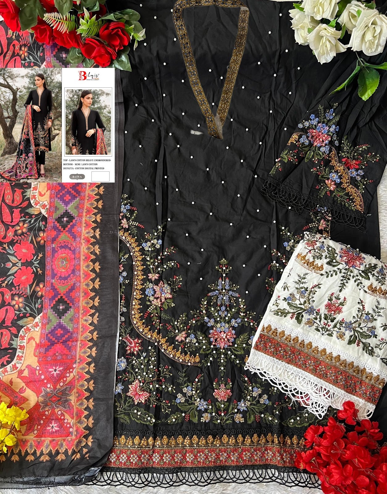 B 175Ab Bilqis Lawn Cotton Pakistani Salwar Suits Exporter Gujarat