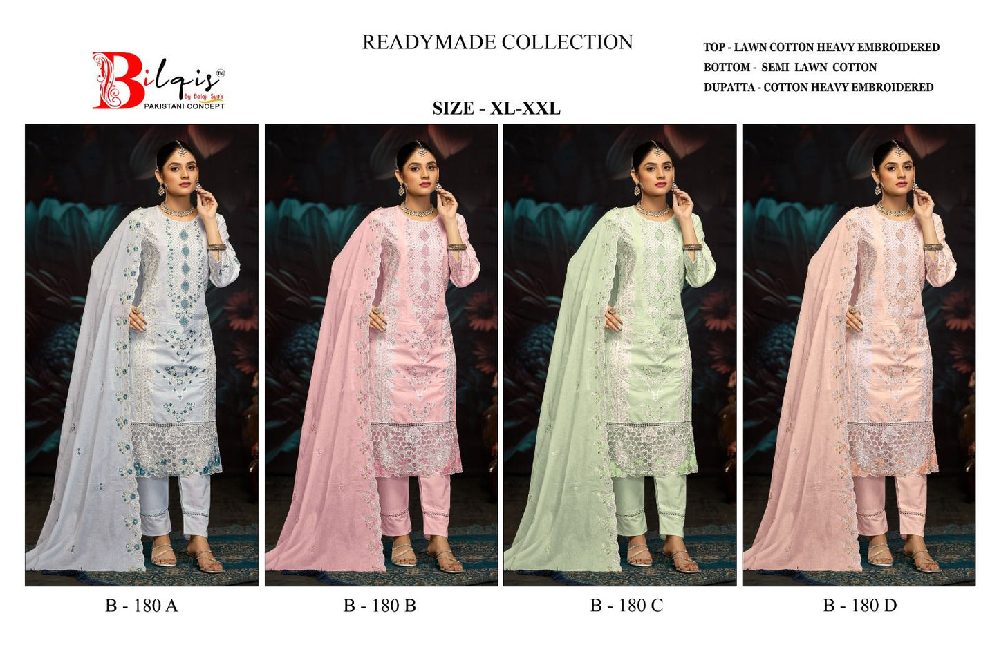 B 180 Bilqis Lawn Cotton Pakistani Readymade Suits Exporter India