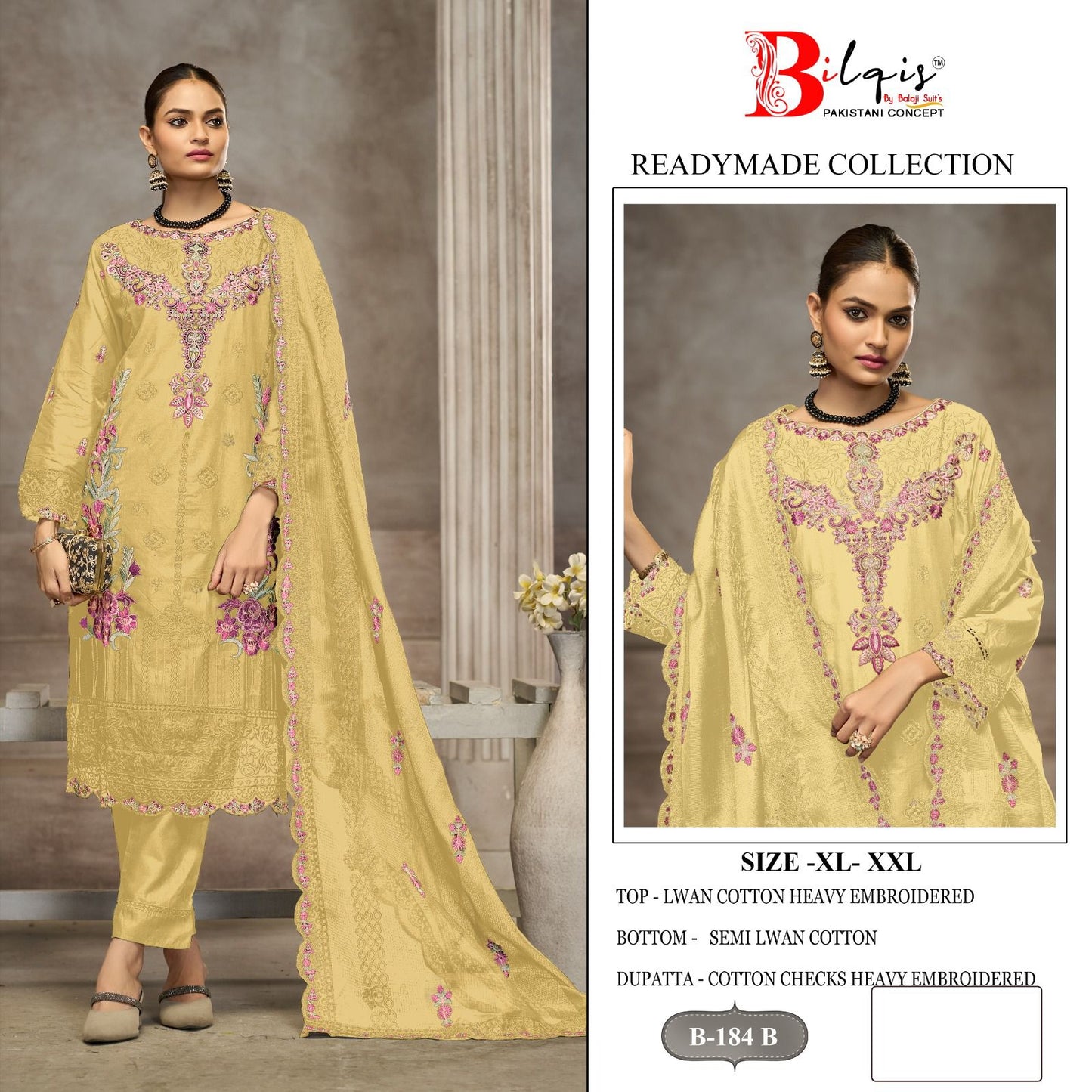 B 184 Bilqis Lawn Cotton Pakistani Readymade Suits Supplier