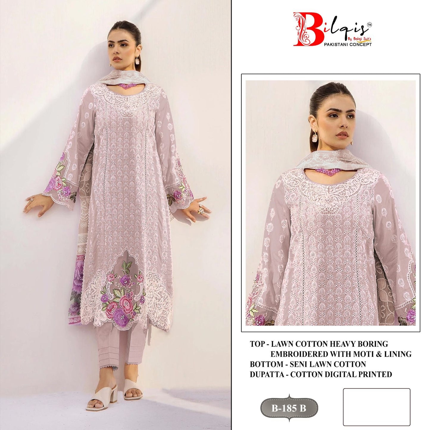 B 185 Bilqis Lawn Cotton Pakistani Salwar Suits Exporter Ahmedabad