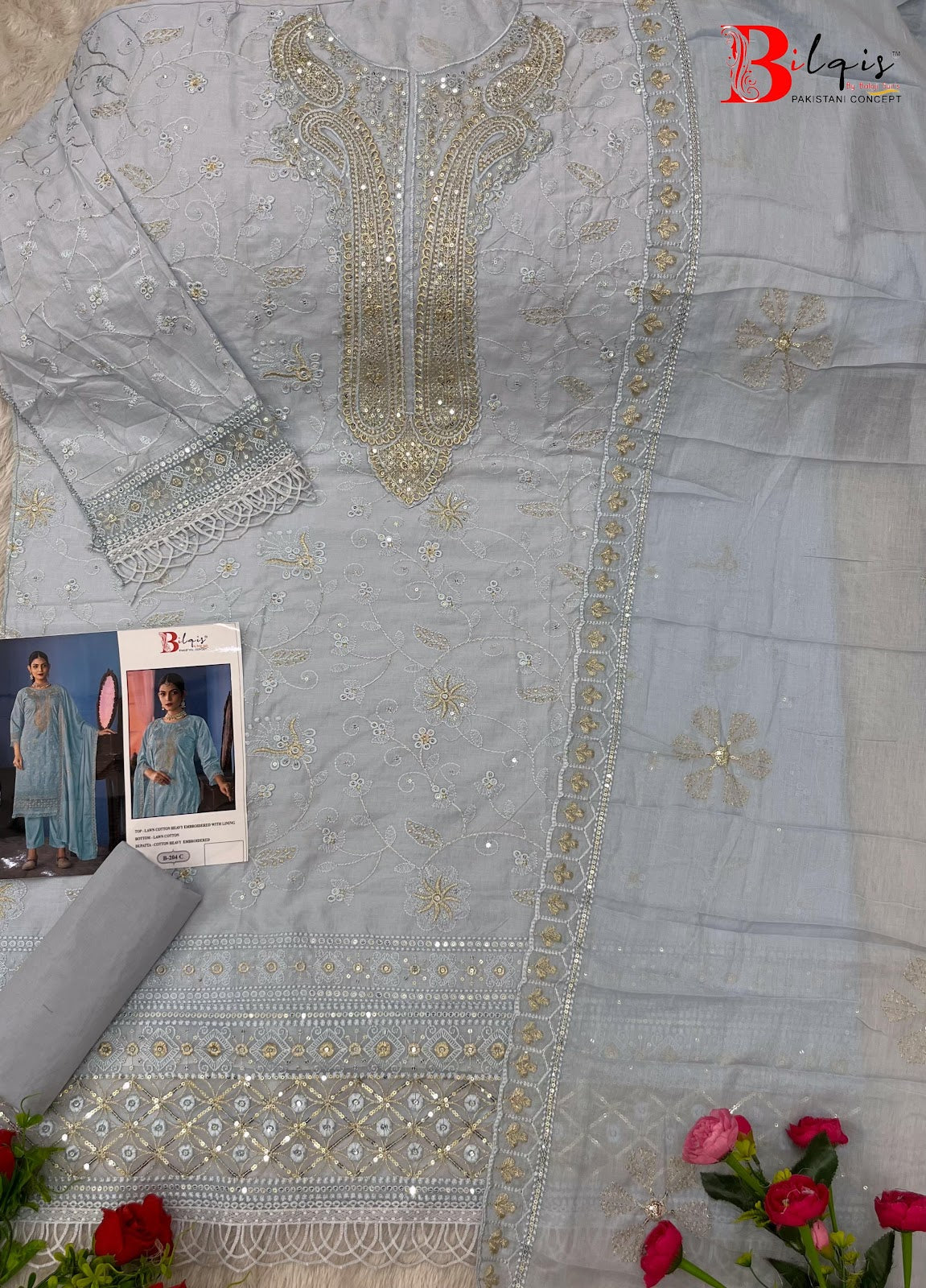 B 204 Abcd Bilqis Cambric Cotton Pakistani Salwar Suits Wholesaler