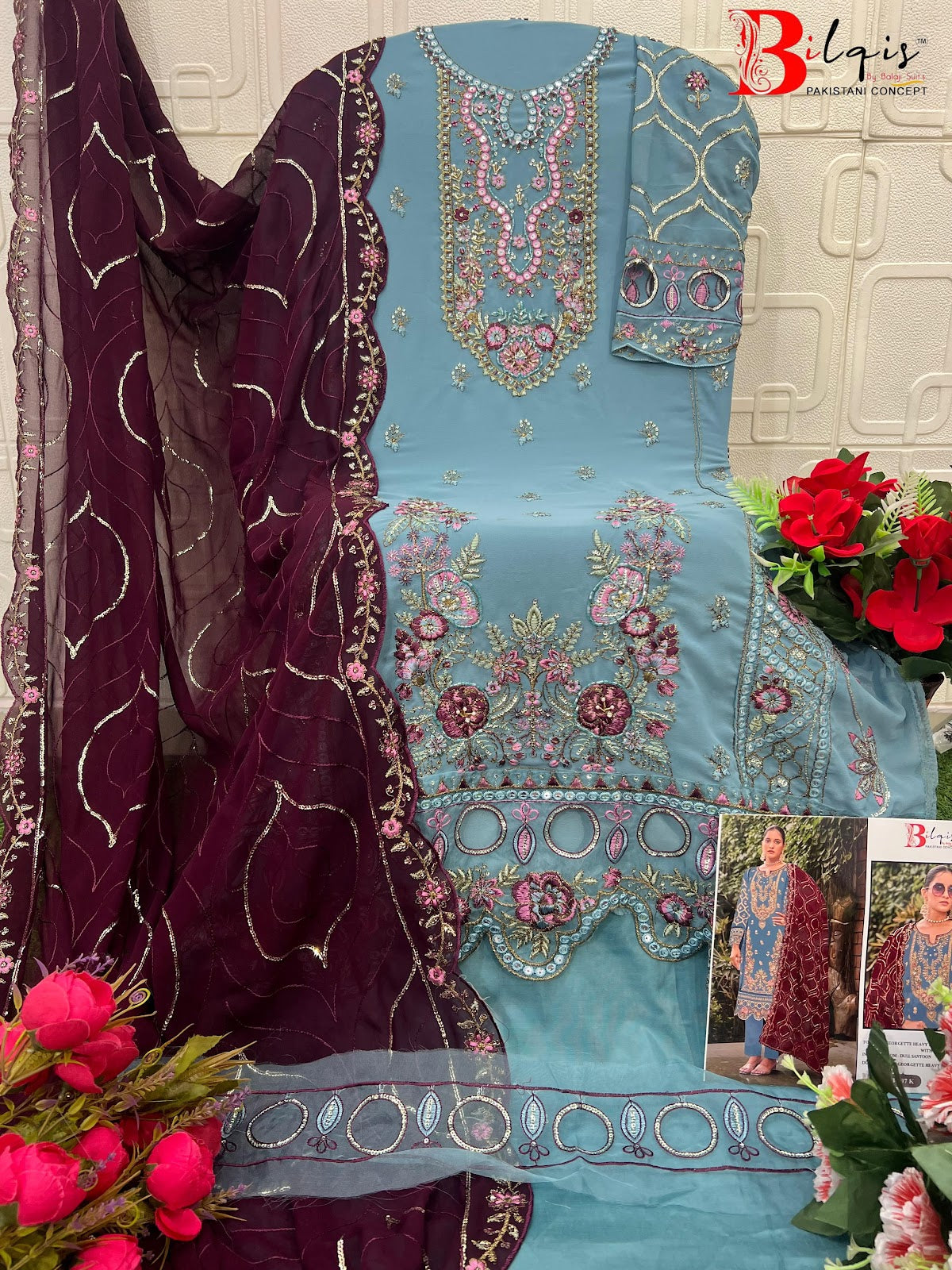 B 207 I To L Bilqis Fox Georgette Pakistani Salwar Suits Wholesale