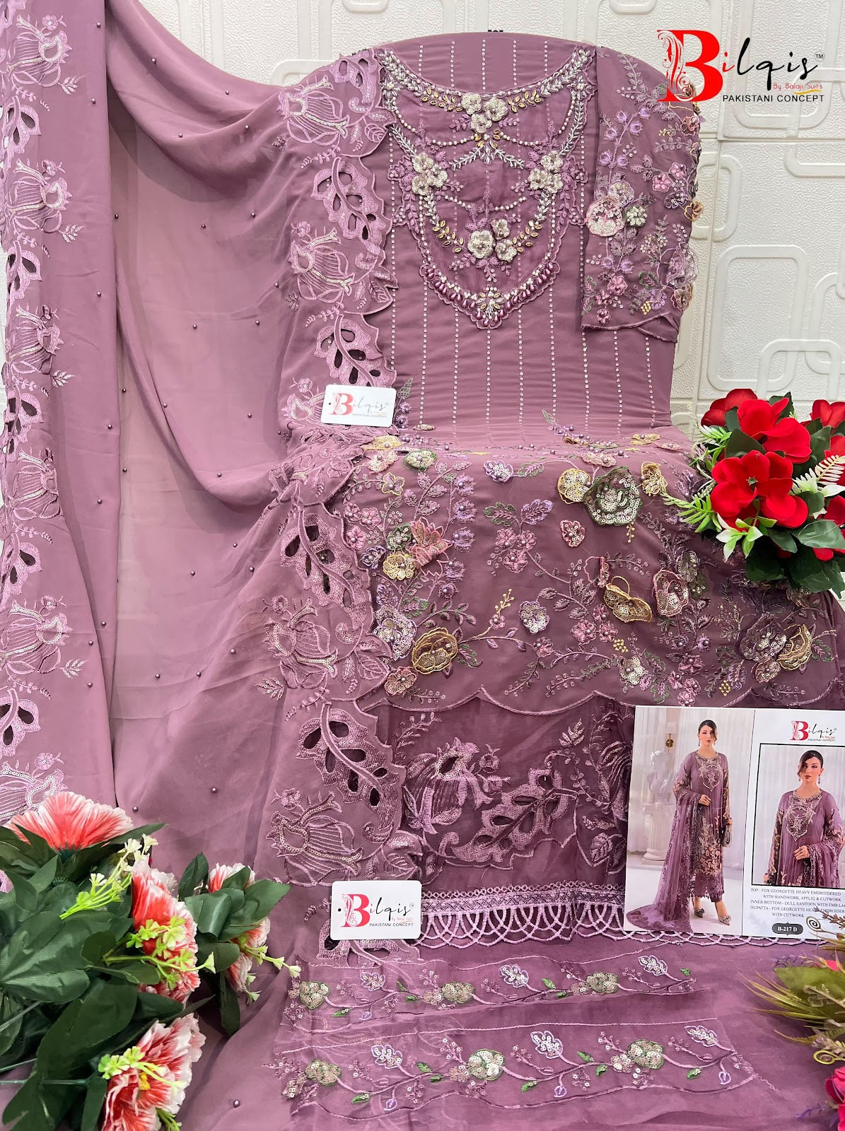 B 217 Bilqis Fox Georgette Pakistani Salwar Suits Exporter India