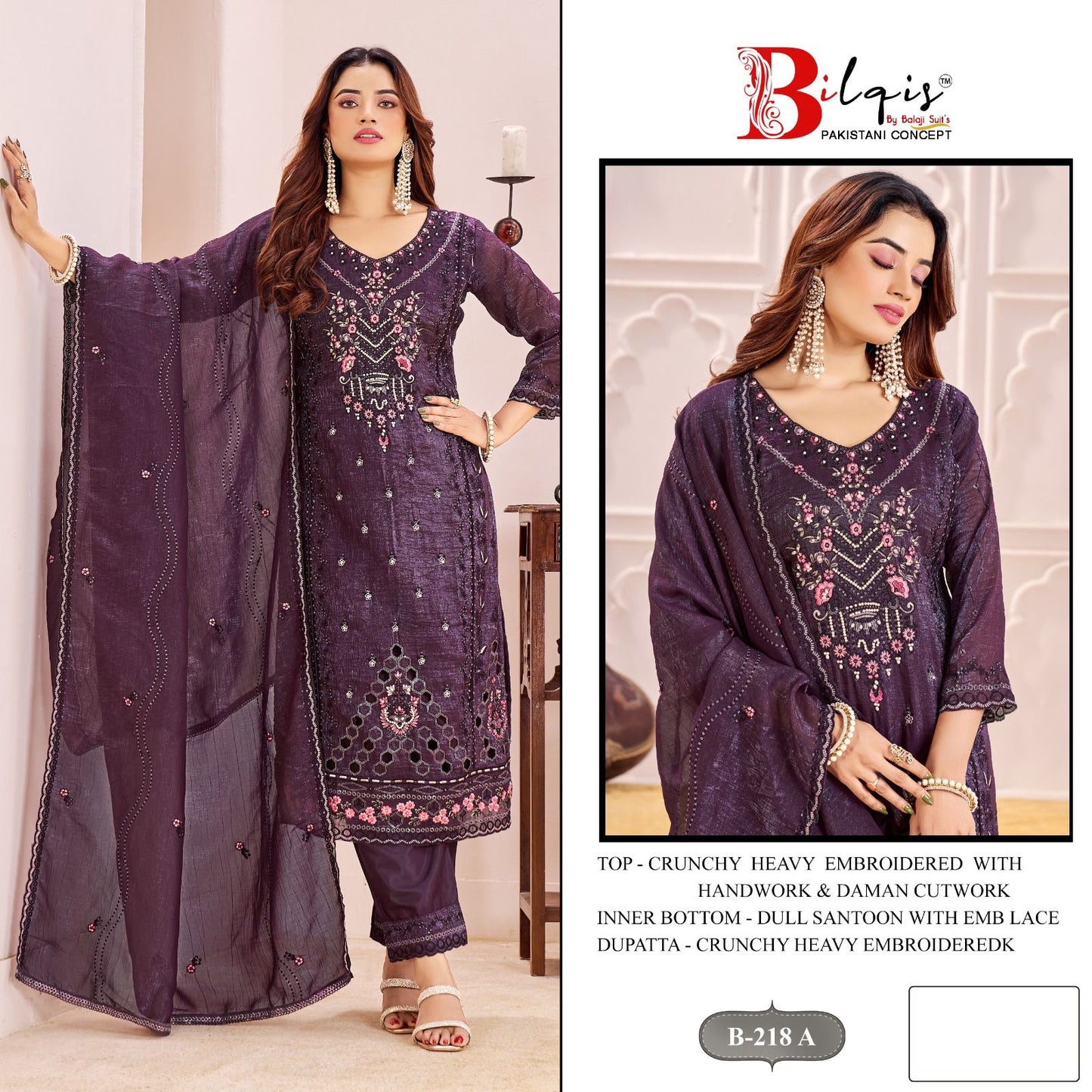 B 218 Bilqis Pakistani Salwar Suits Wholesaler
