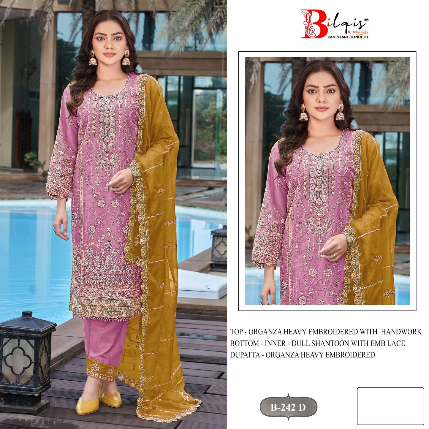 B 242 Bilqis Organza Pakistani Salwar Suits Manufacturer