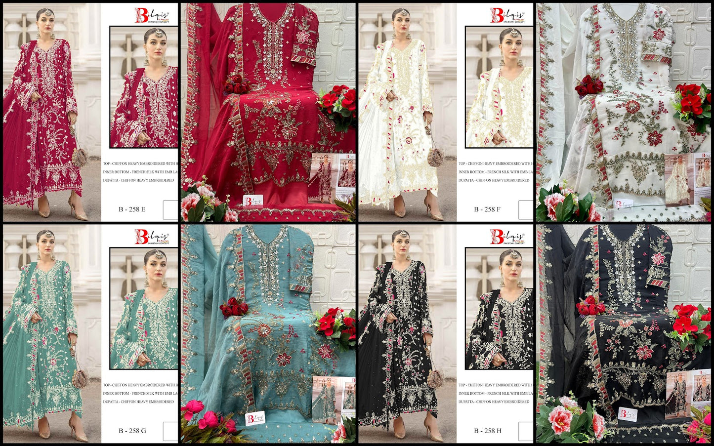 B 258 E To H Bilqis Chiffon Pakistani Salwar Suits Exporter Gujarat