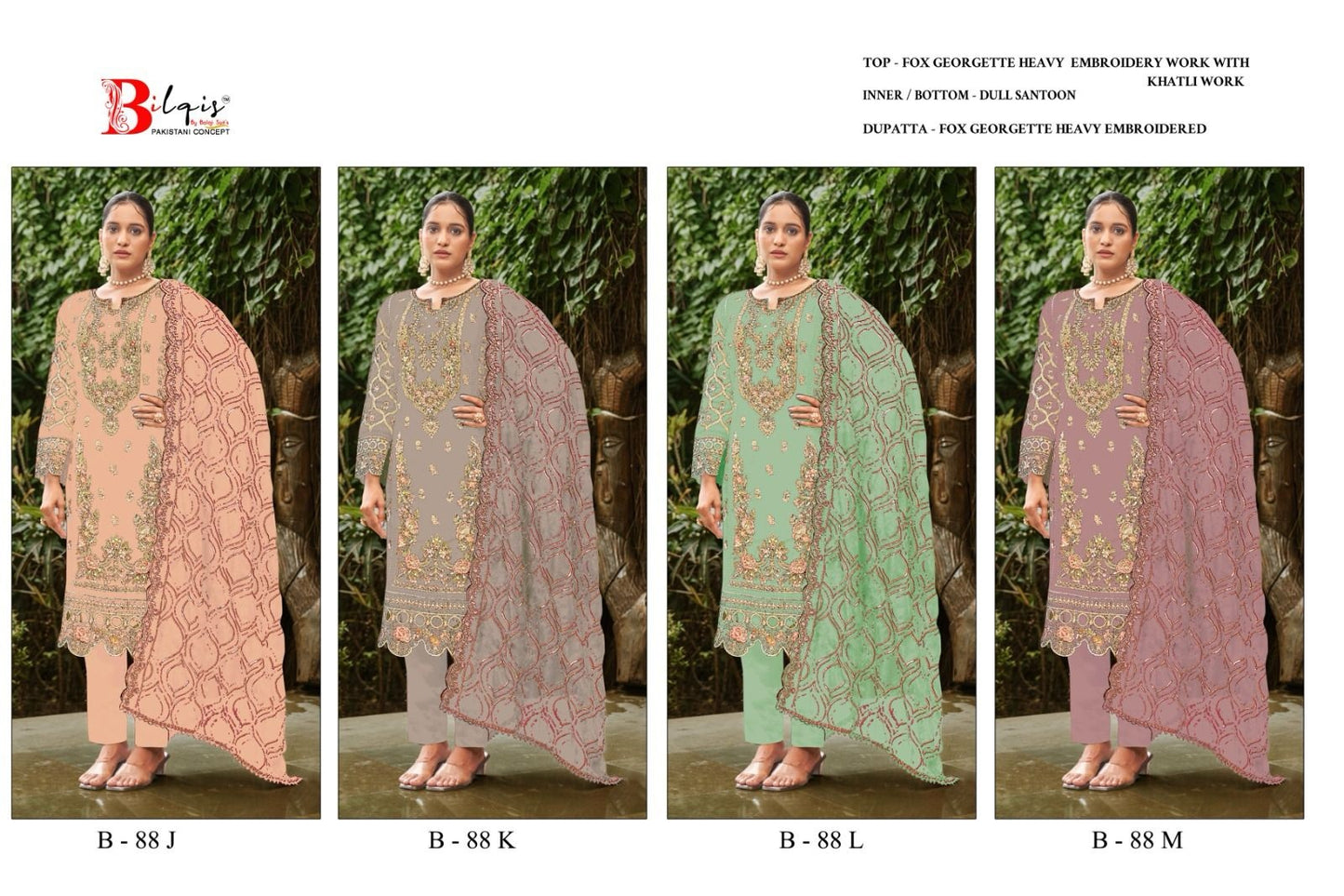B 88 Jklm Bilqis Fox Georgette Pakistani Salwar Suits Supplier India