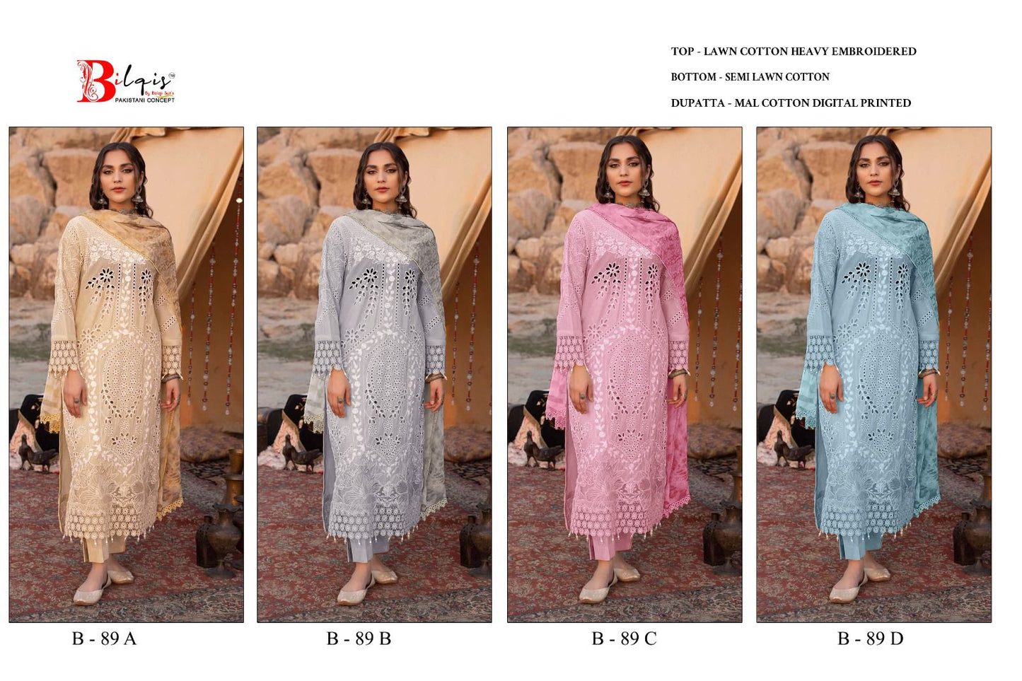 B 89 Bilqis Lawn Cotton Pakistani Salwar Suits Wholesaler Ahmedabad