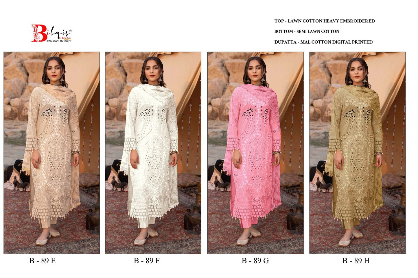 B 89 Efgh Bilqis Lawn Cotton Pakistani Salwar Suits Supplier