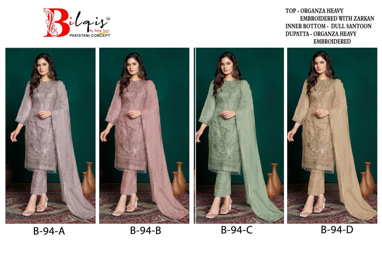 B 94 Bilqis Organza Pakistani Salwar Suits Wholesale